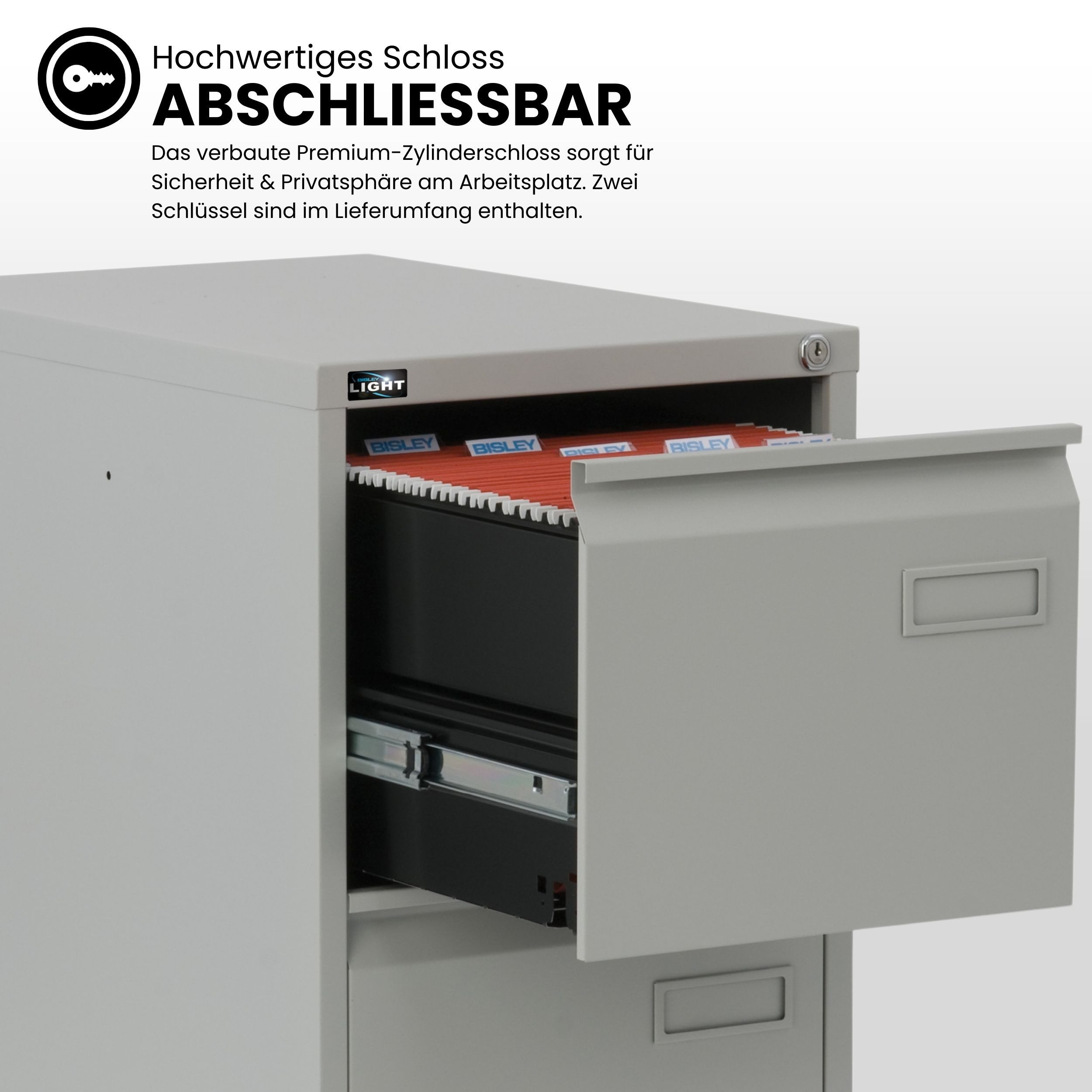 Bisley Hängeregisterschrank Hängeregistraturschrank Light in Lichtgrau - Maße: H 132 x B 41 x T 62 cm