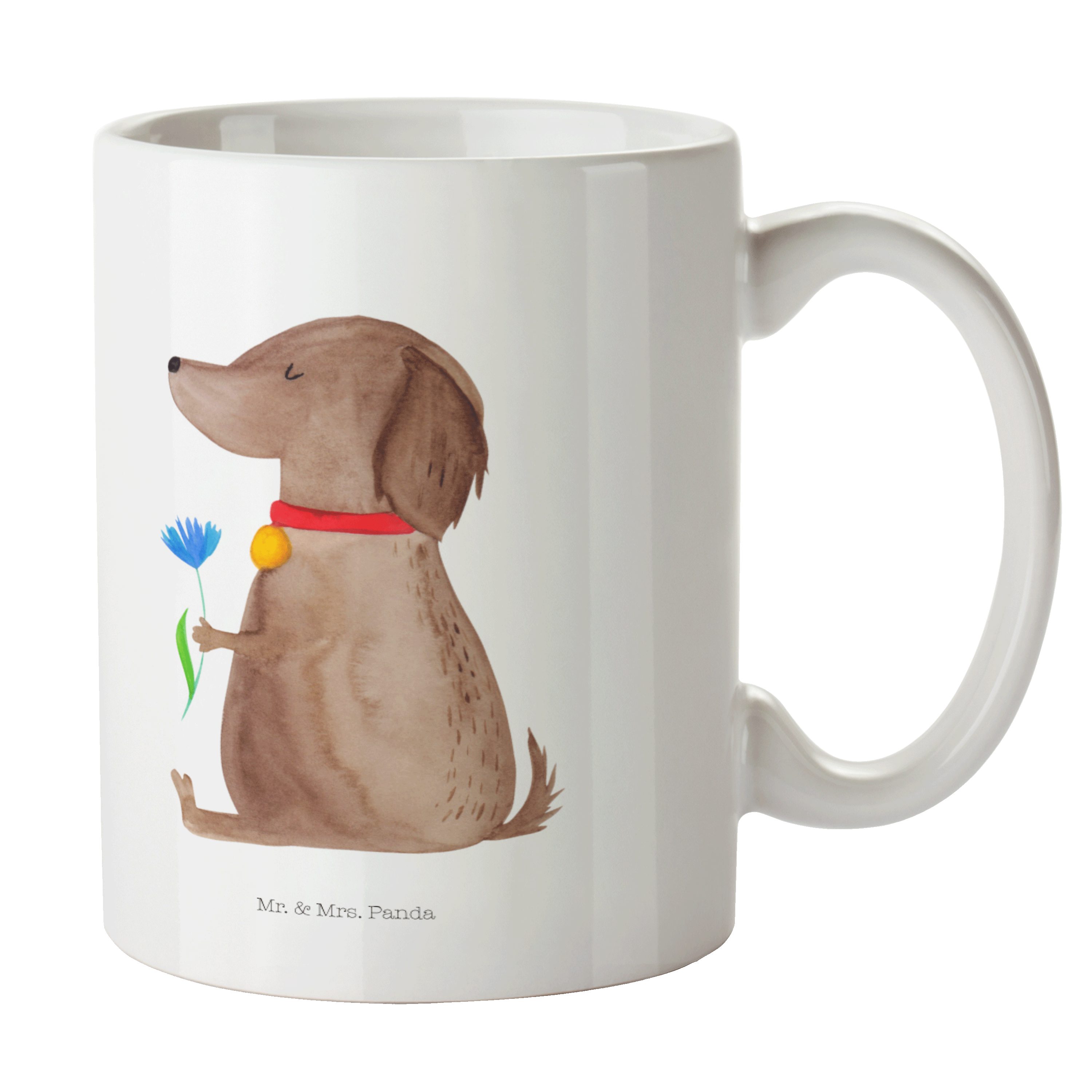 Mr. & Mrs. Panda Tasse Hund Blume - Weiß - Geschenk, Hunde, Frauchen, Haustier, Vierbeiner, Keramik