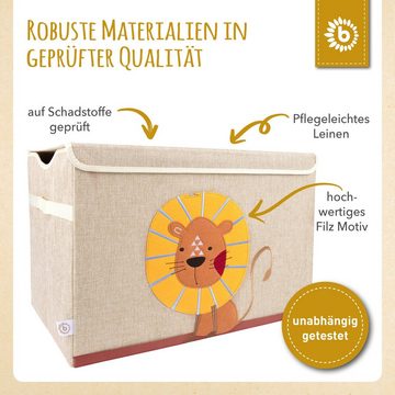 BIECO Spielzeugtruhe Bieco Aufbewahrungsbox mit Deckel 65L faltbar ca. 36x36x51cm Spielzeugkiste mit Deckel Aufbewahrungsbox Kinder Kisten mit Deckel Aufbewahrungsbox Groß Wickeltisch Organizer Löwen Motiv