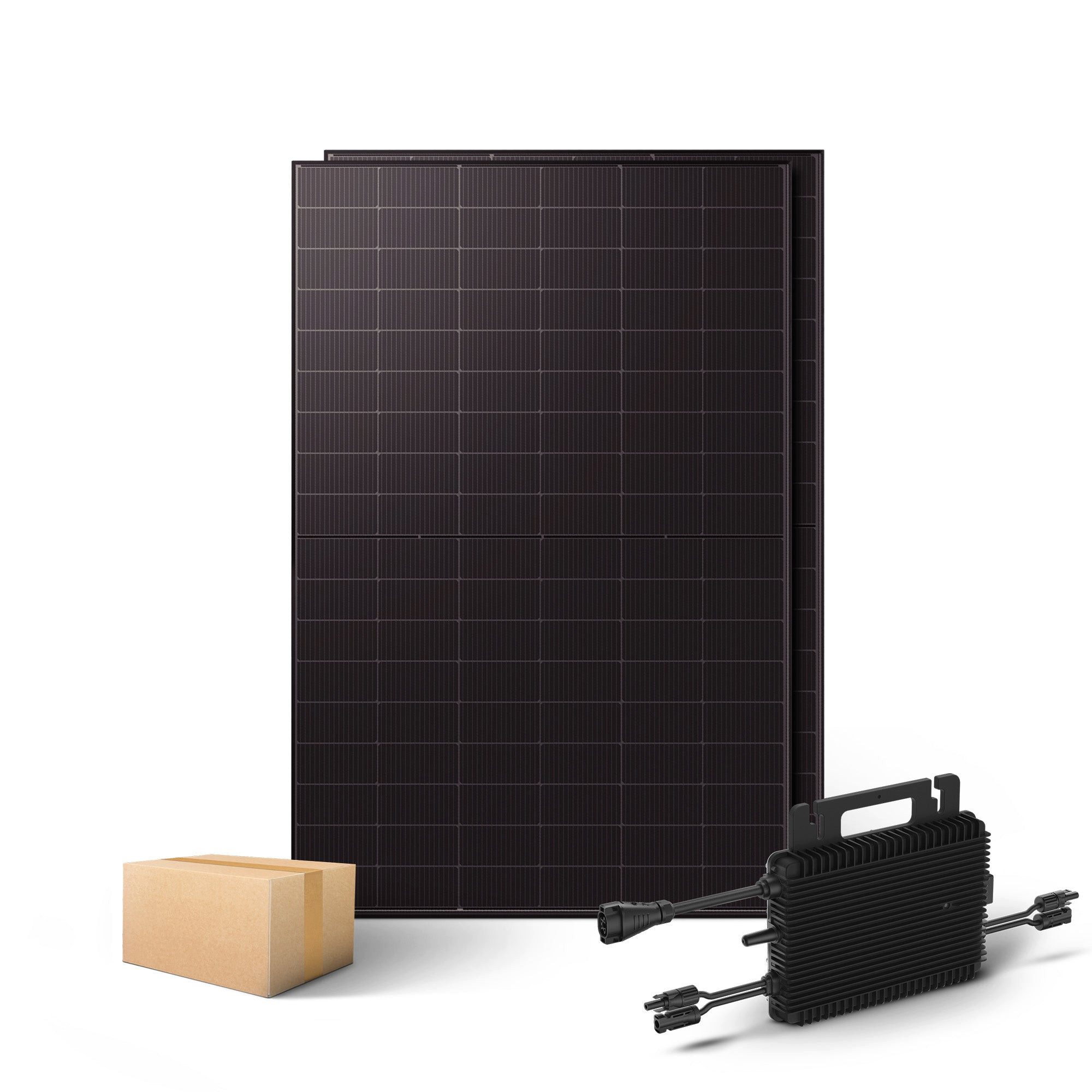 Kleines Kraftwerk Balkonkraftwerk, 1000 W, Monokristallin, (ohne Halterung, Solaranlage Komplettset mit Wechselrichter), 2 x 500W, Wechselrichter, Stromanschlusskabel, Solarverlängerungskabel