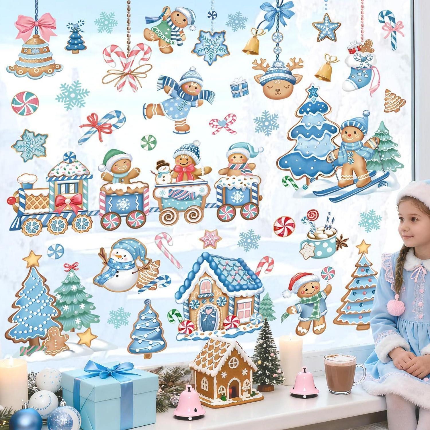 LuxusKollektion Fensterbild Fensterbilder Weihnachten Lebkuchenmann Blau