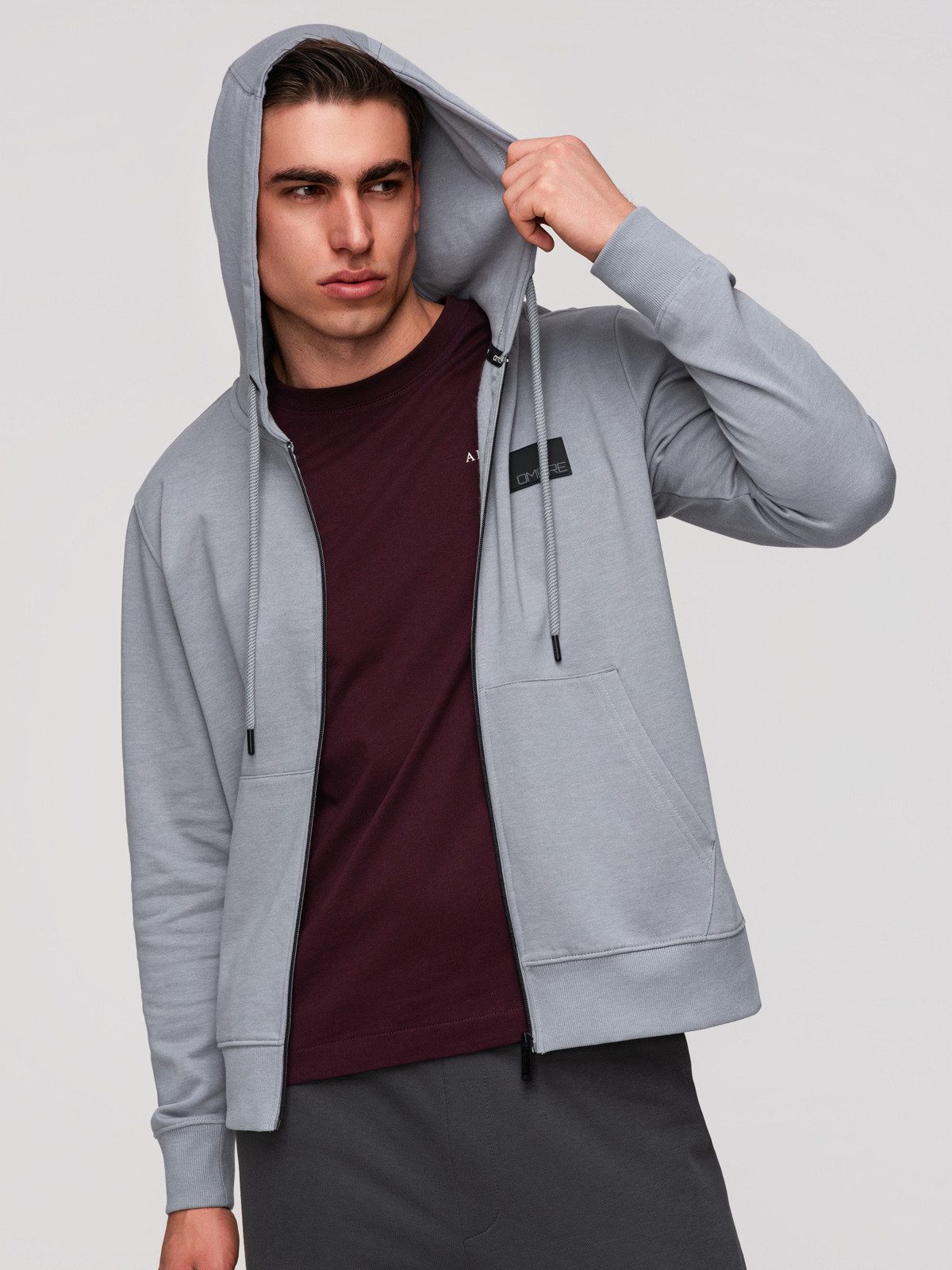 OMBRE Kapuzensweatshirt Herren Kapuzensweatshirt mit Reißverschluss Grau XXL (kein Set, 1-tlg) kontrastierende Details – Bild 5 von 5