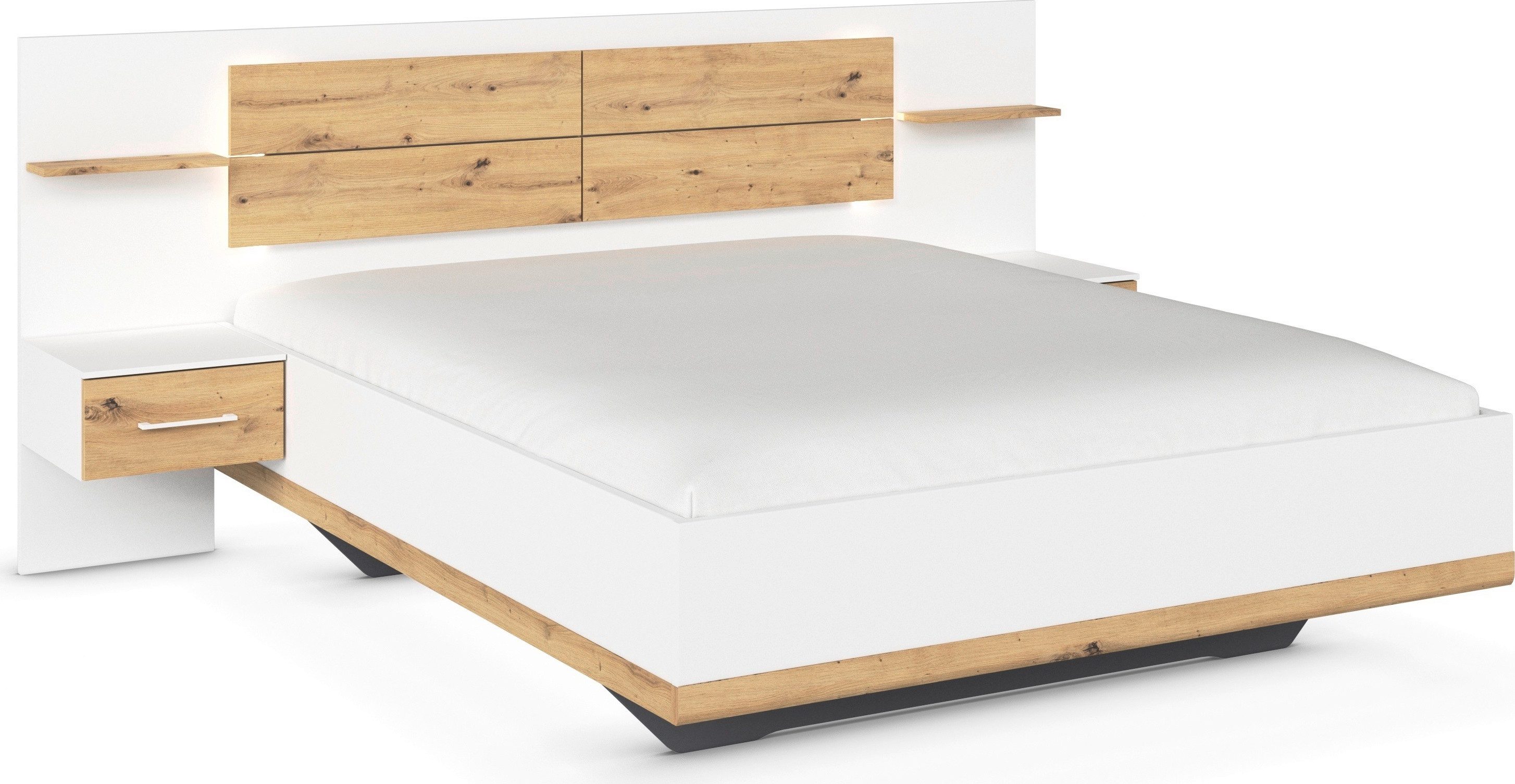 rauch Bettanlage Bett Doppelbett Komfortbett Funktionsbett BOSTON-EXTRA, (Set, 3-tlg., Liegeflächen 160 cm oder 180 cm), Mit warmer Kopfteil-Beleuchtung, 2x Hänge-Nachttische MADE IN GERMANY