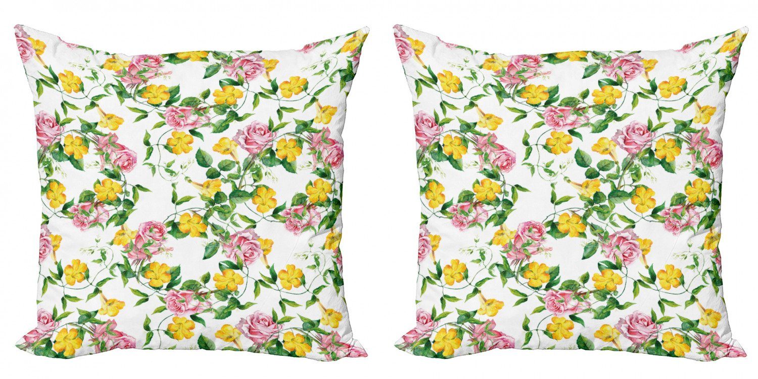 bindweed Stück), Kissenbezüge (2 Abakuhaus Blume Doppelseitiger Digitaldruck, Modern Accent Gelbe Roses