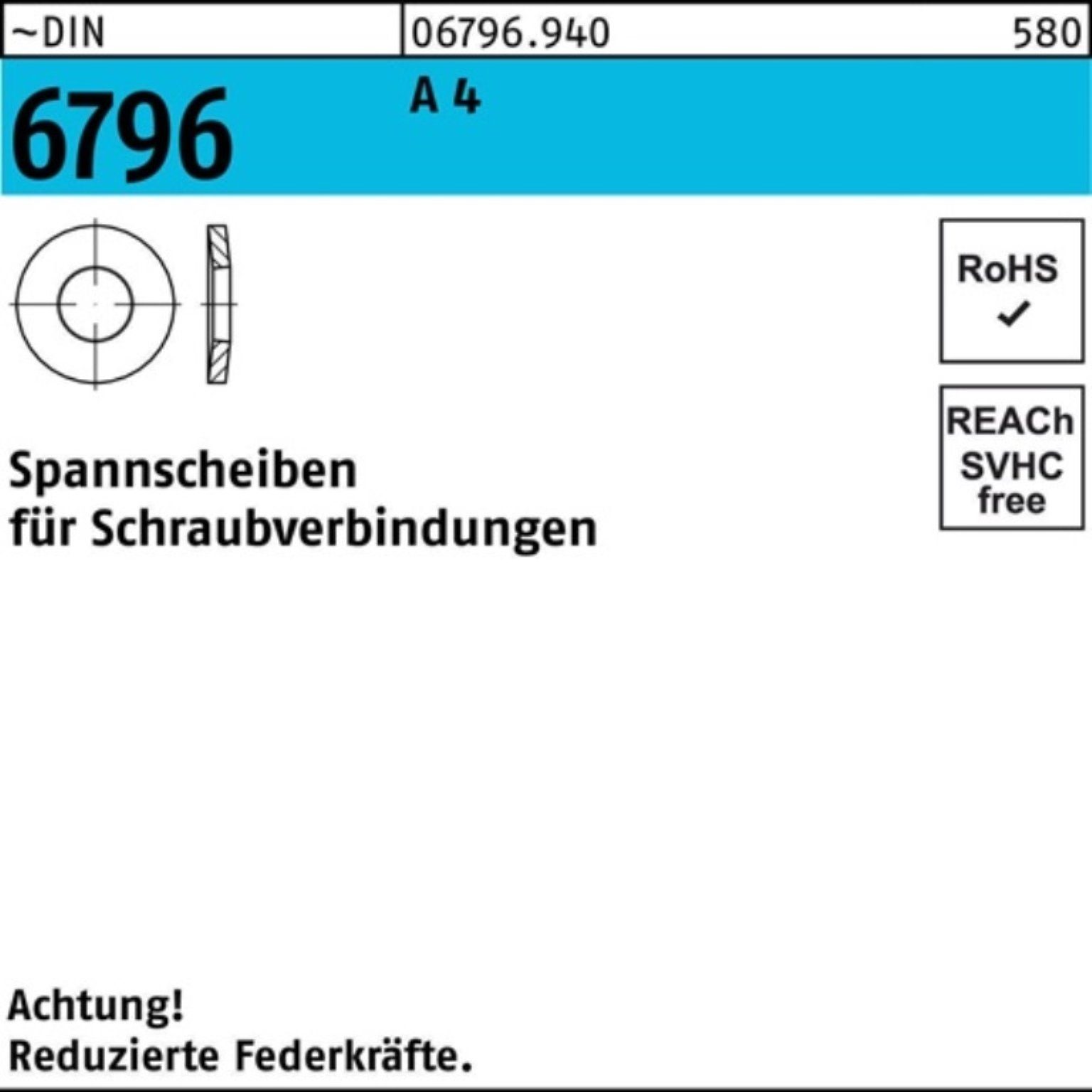 Reyher Spannscheibe 100er Pack Spannscheibe DIN 6796 5x 11x 1,2 A 4 100 Stück ~DIN 6796 A