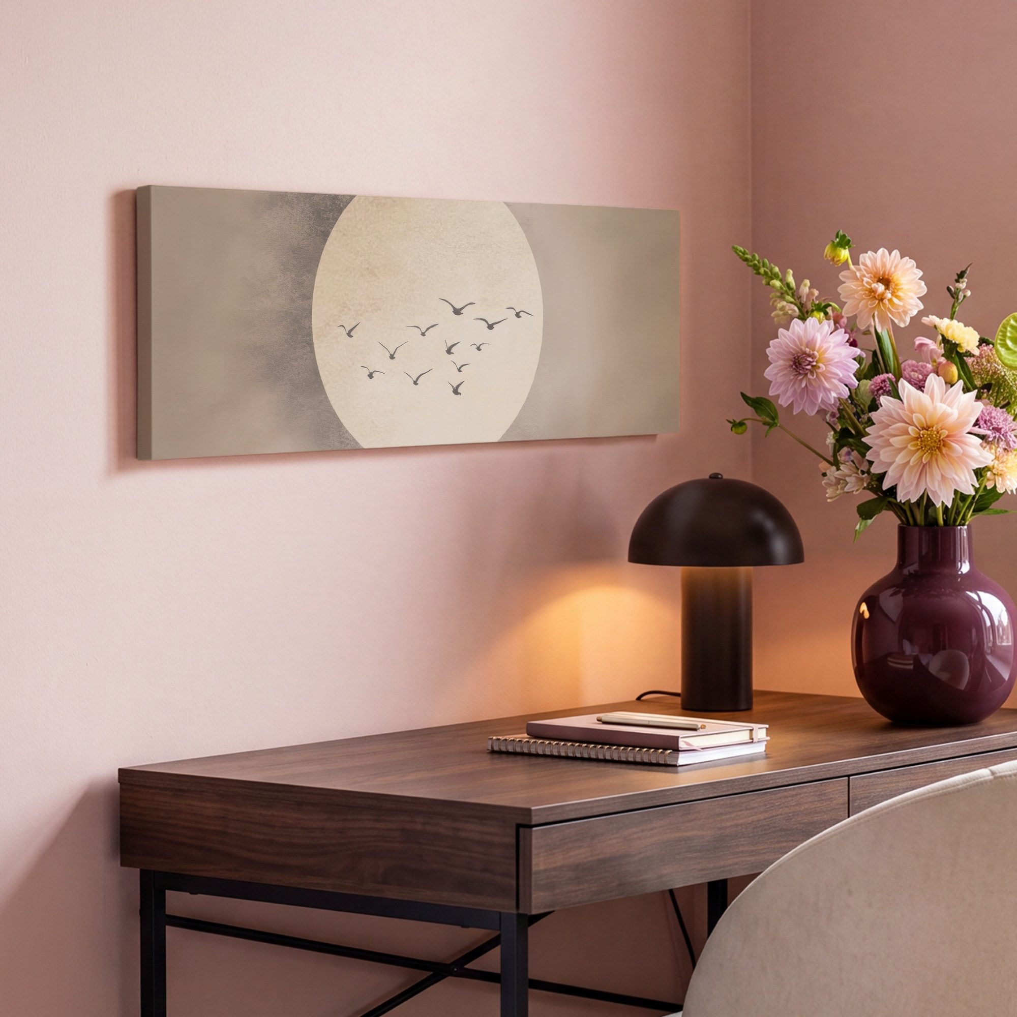 OneMillionCanvasses® Leinwandbild Panorama Vogel - Beige - Japanisch, Fotodruck (1 St), Wandbild, Deko Schlafzimmer Wohnzimmer Flur 60x20 cm – Bild 4 von 5