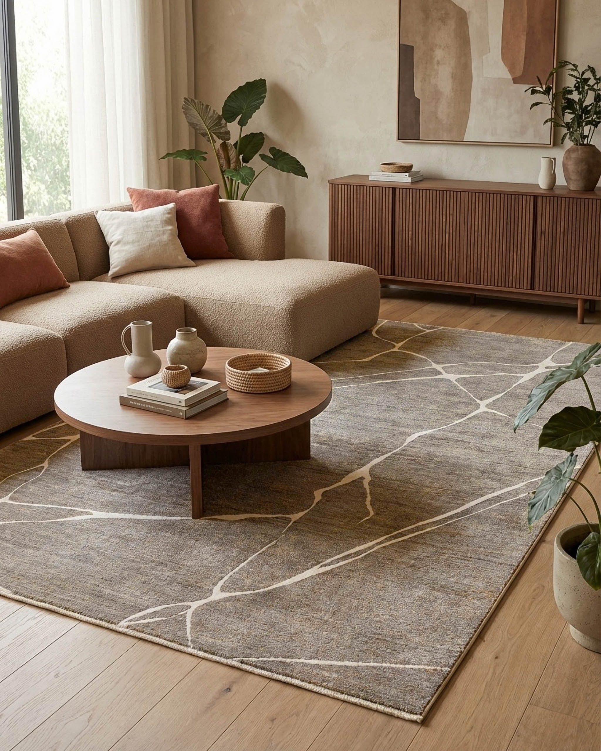 Esprit Teppich Elite, rechteckig, Höhe: 15 mm, Kurzflor, Marmordesign, Hoch-Tief-Effekt, waschbar, Jute-Rücken