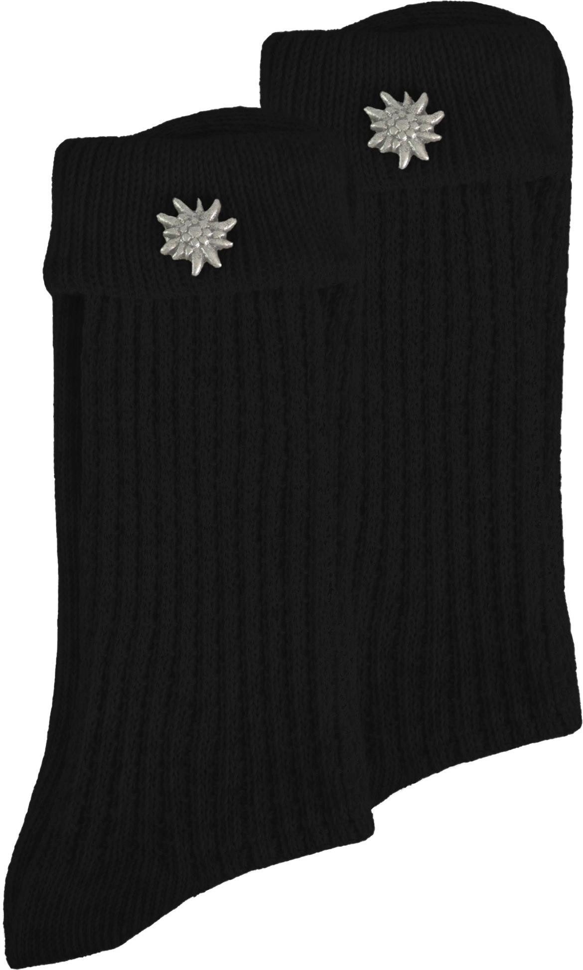 normani Trachtensocken Trachtensocken mit Edelweiß-Pin (1 Paar) Traditionelles Zopfmuster