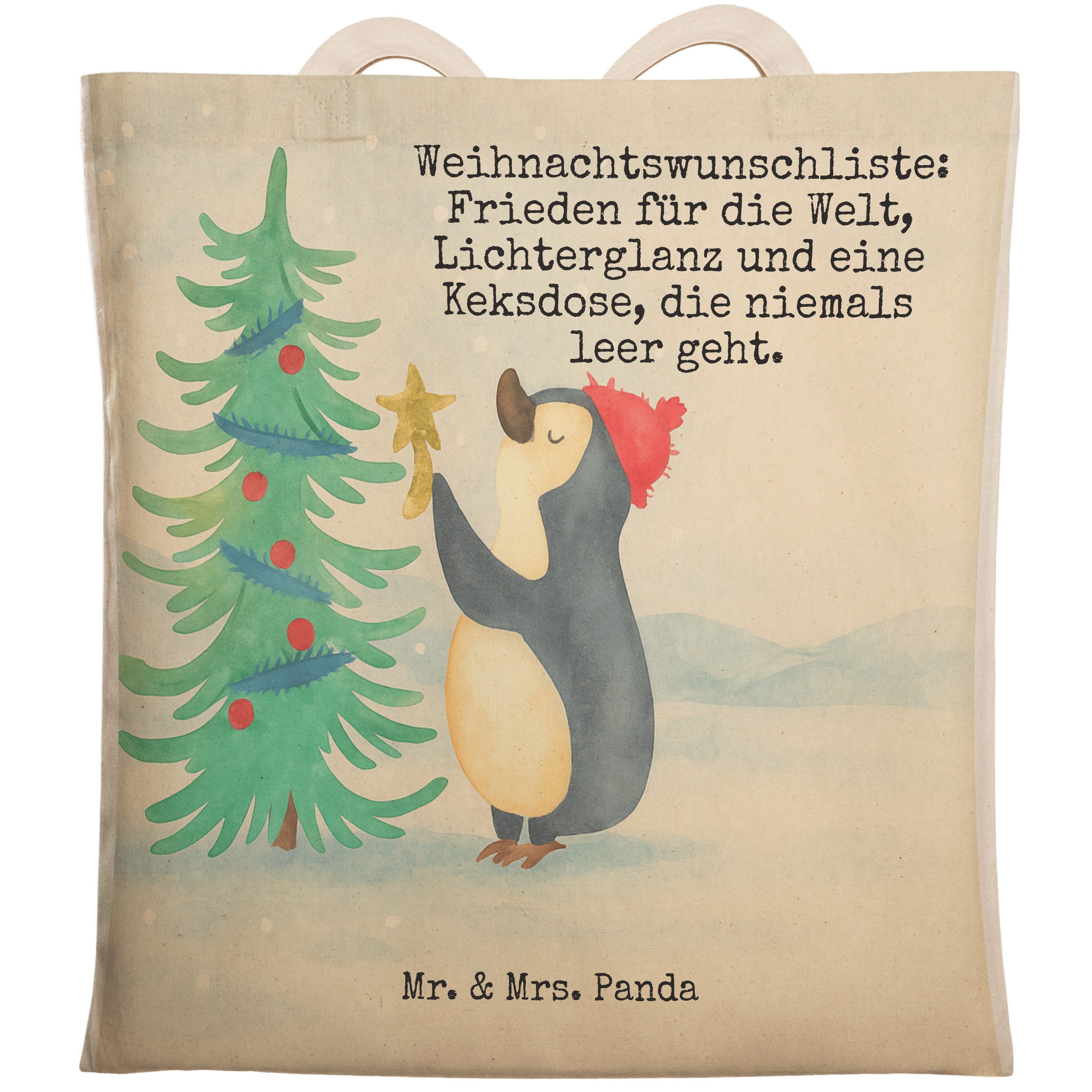 Tragetasche Pinguin Weihnachtsbaum Design, Tote Bag, Weiß, Winter, Stofftragetasc
