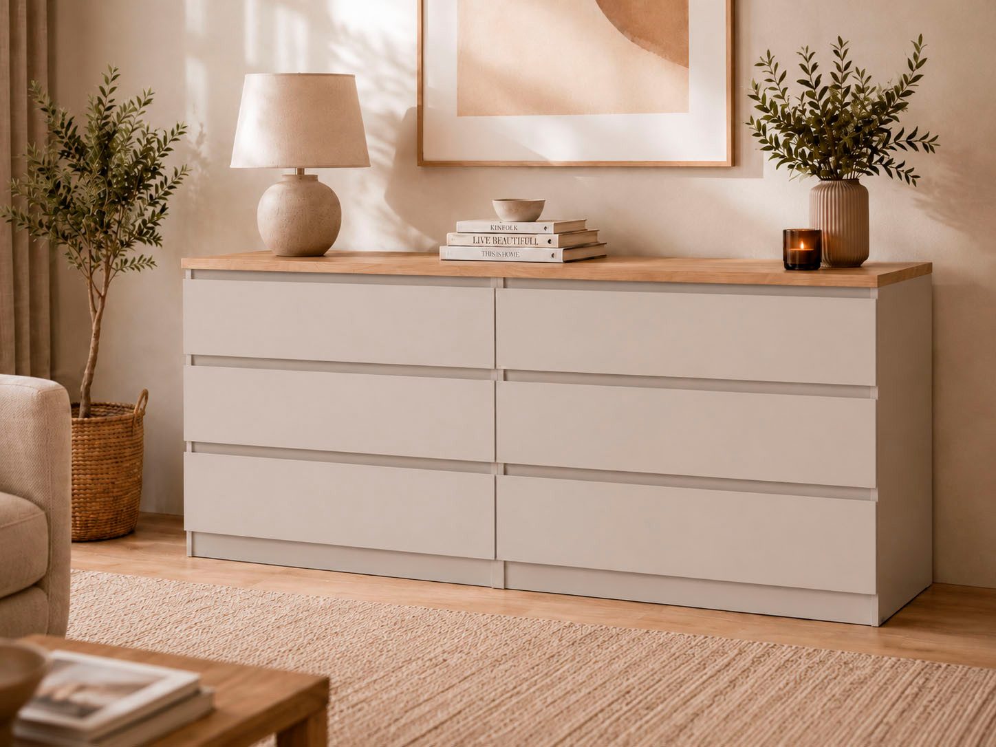 Home affaire Kommode Naia, 6 Schubladen im skandinavischen Design, Breite 158 cm, Viel Stauraum mit griffloser Front, in mehreren Farben
