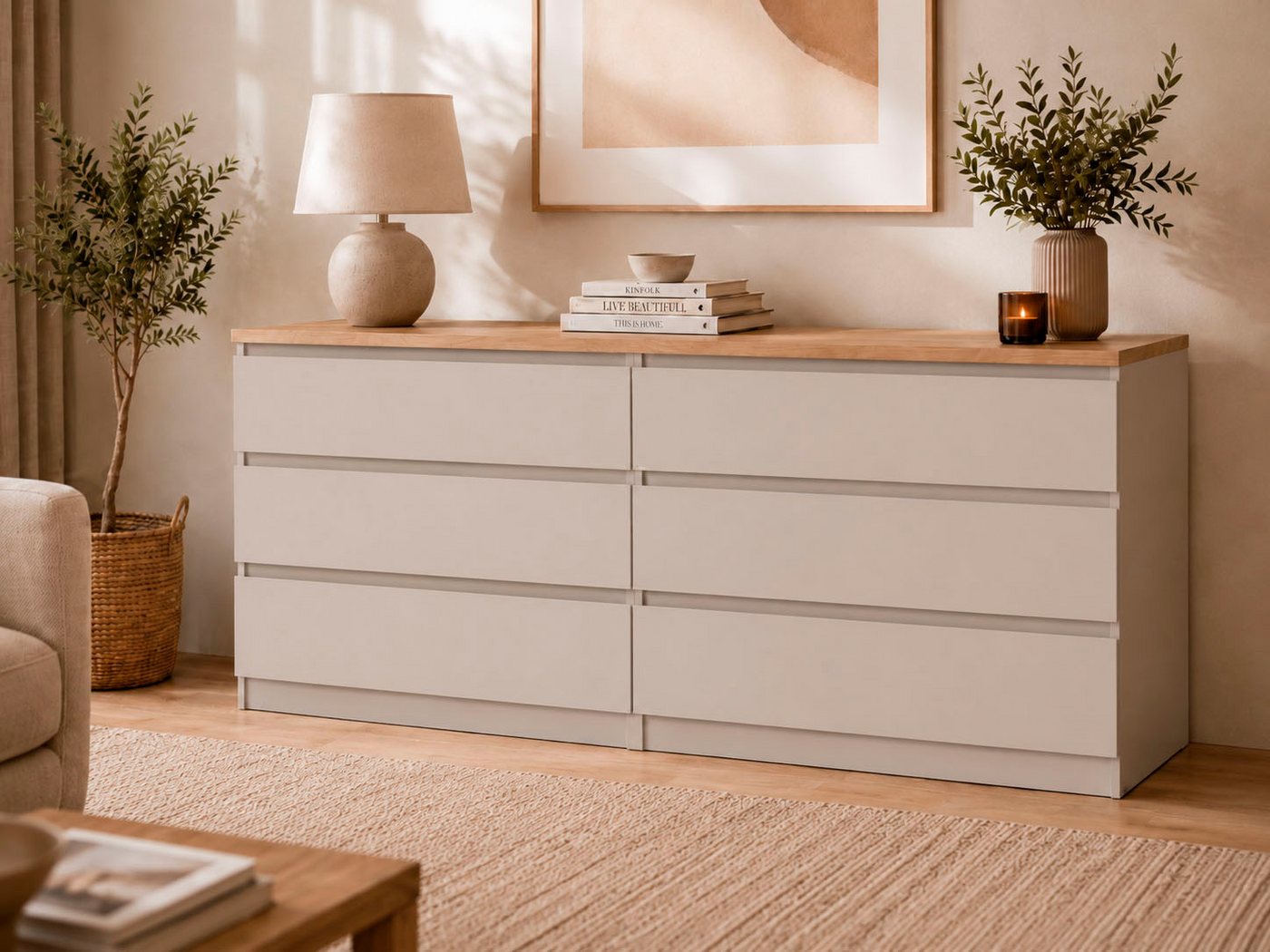 Home affaire Kommode Naia, 6 Schubladen im skandinavischen Design, Breite 158 cm, Viel Stauraum mit griffloser Front, in mehreren Farben