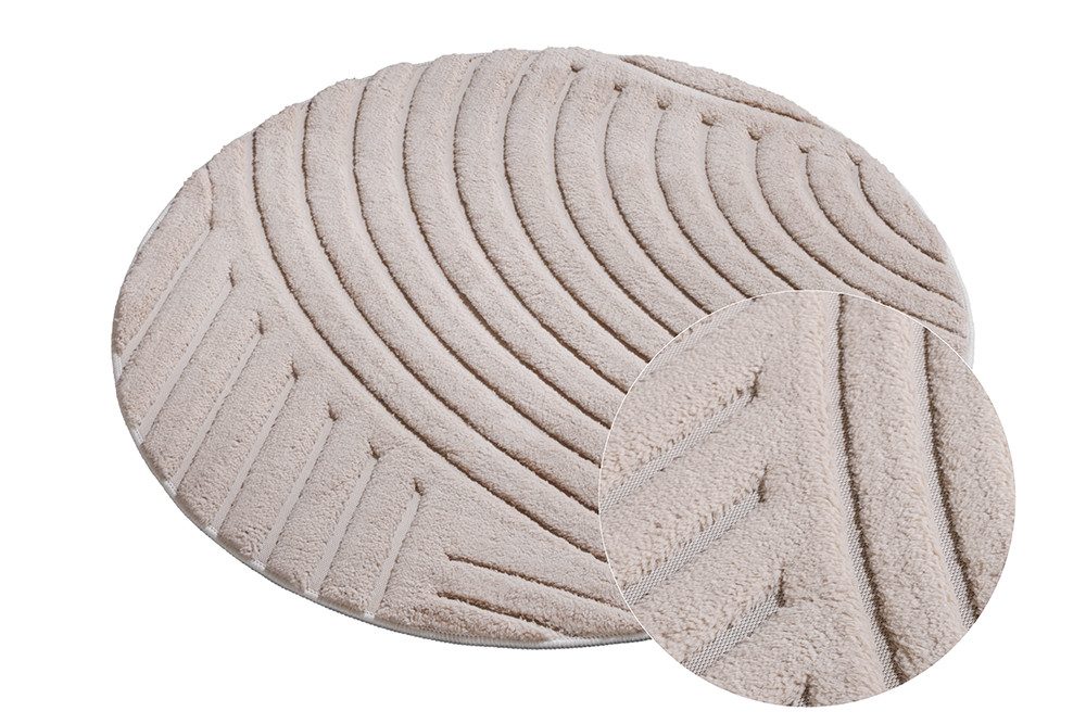 riess-ambiente Designteppich ART DECO Ø80cm beige/creme - rund, 3D-Strukturflor, Hoch-Tief-Effekt, rund, Höhe: 9 mm, weiche Haptik & für Fußbodenheizungen – ideal fürs Schlafzimmer