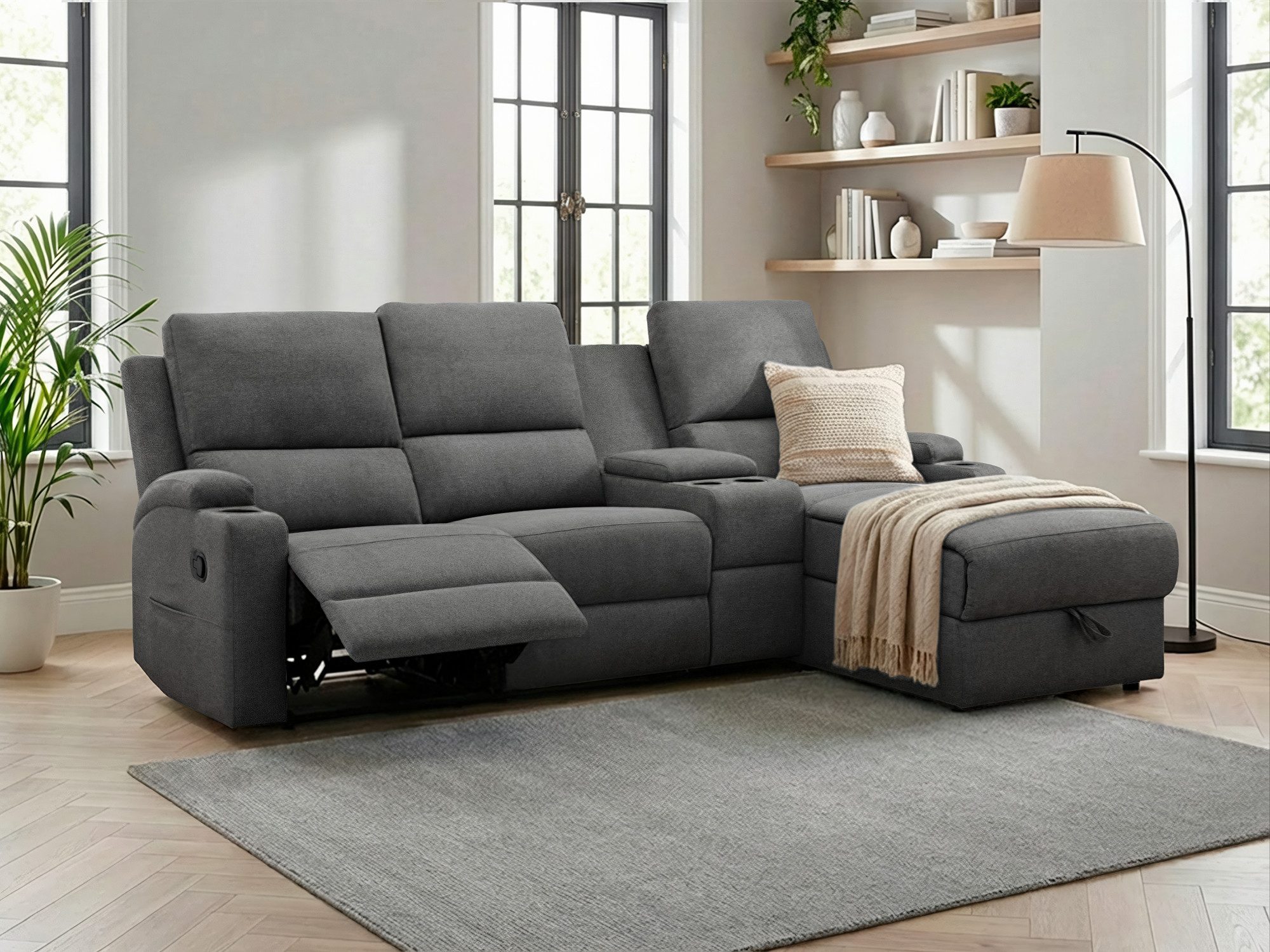 OTTO home Ecksofa NAPORI Multimediasofa, 3er Kinosessel XXL, L-Form, 3 Bezugsstoffe, Kinosofa mit Relaxfunktion, Getränkehalter, Staufach und Staukasten
