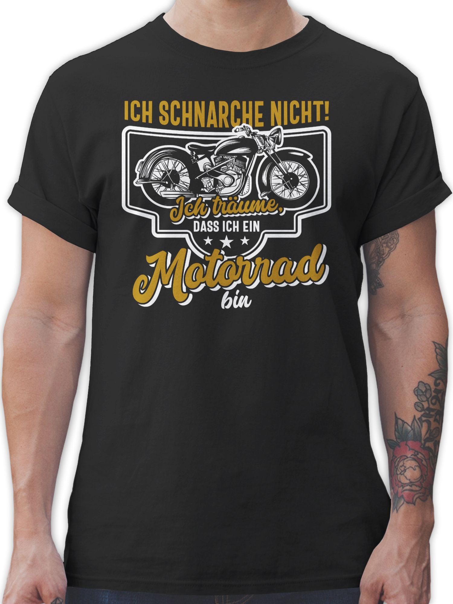 T-Shirt Ich schnarche nicht ich träume dass ich ein Motorrad bin weiß bunt