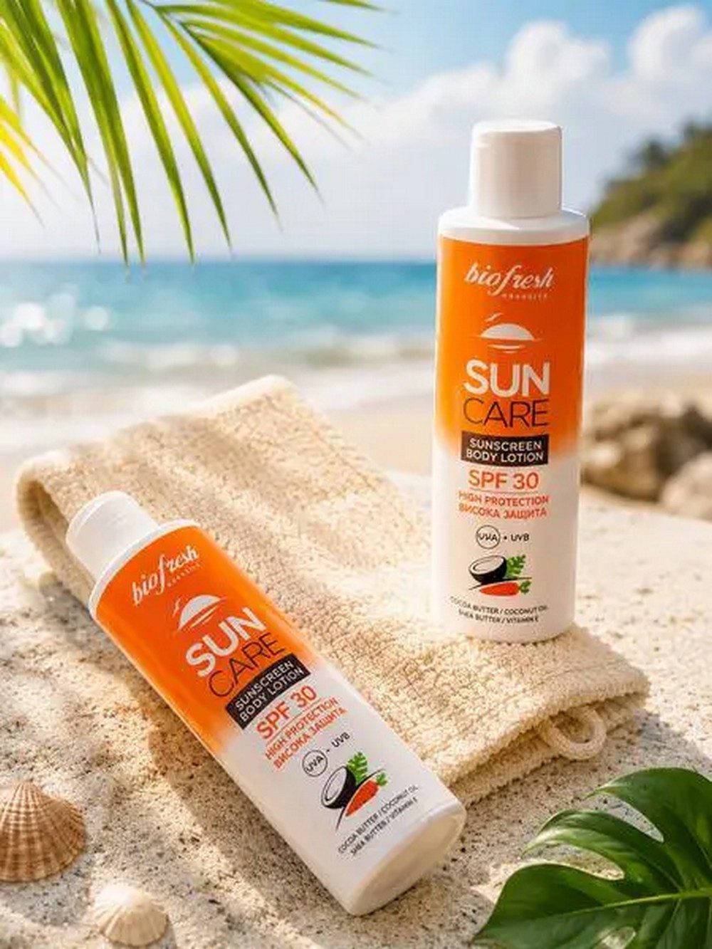 Biofresh Cosmetics Sonnenschutzlotion SUN CARE Geschenkset – 2 x Sonnenlotion SPF 30 & Waschhandschuh