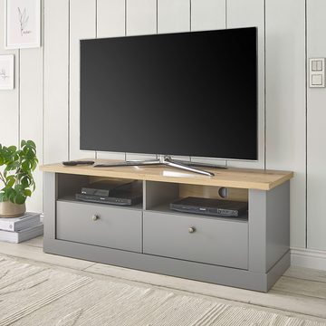 Lomadox TV-Wand CHATHAM-61, (2-tlg), Wohnzimmer TV Möbel Set in grau mit Artisan Eiche Nb., 150/160/44 cm