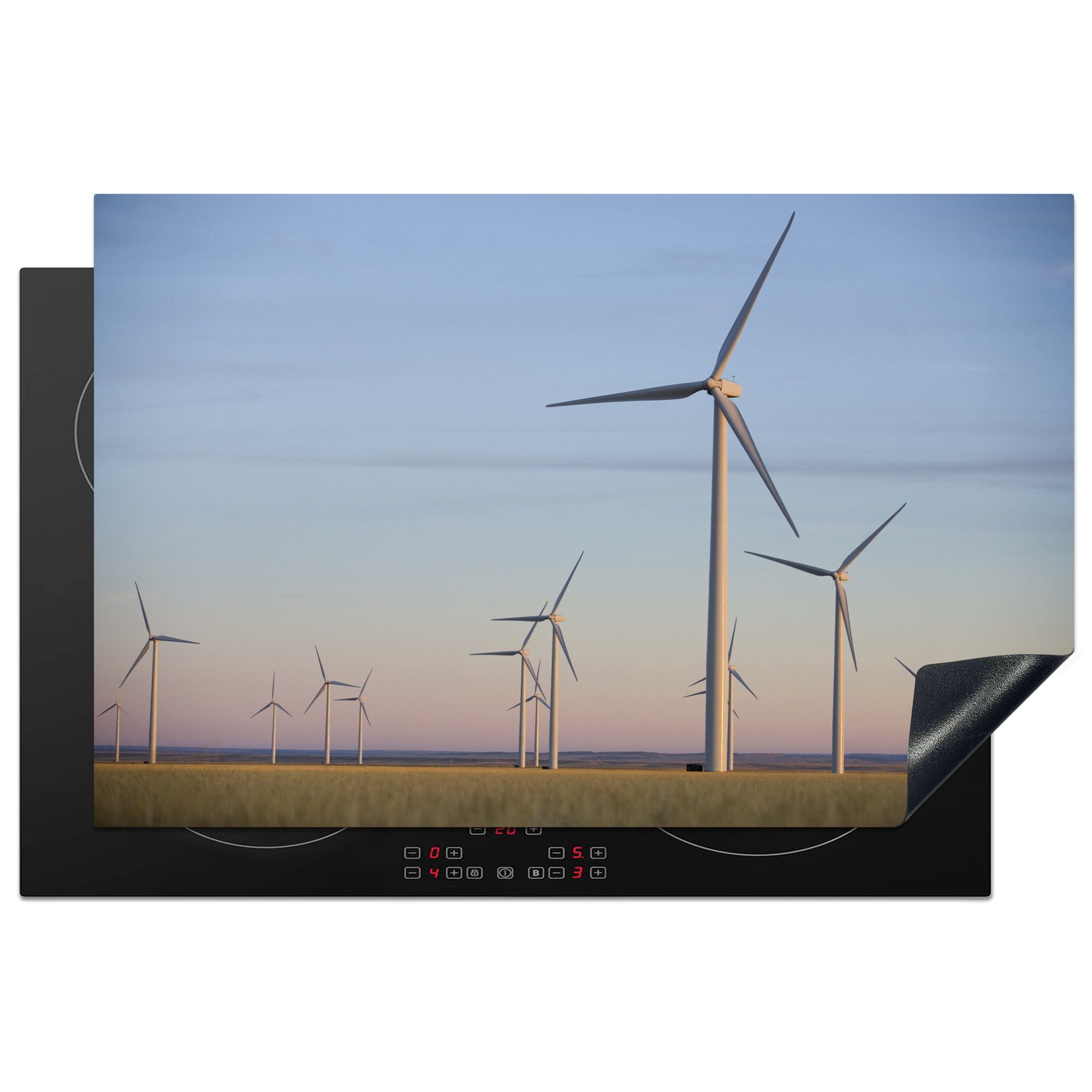 MuchoWow Herdblende-/Abdeckplatte Eine Gruppe von Windmühlen in Montana bei Sonnenuntergang, Vinyl, (1 tlg), 81x52 cm, Induktionskochfeld Schutz für die küche, Ceranfeldabdeckung