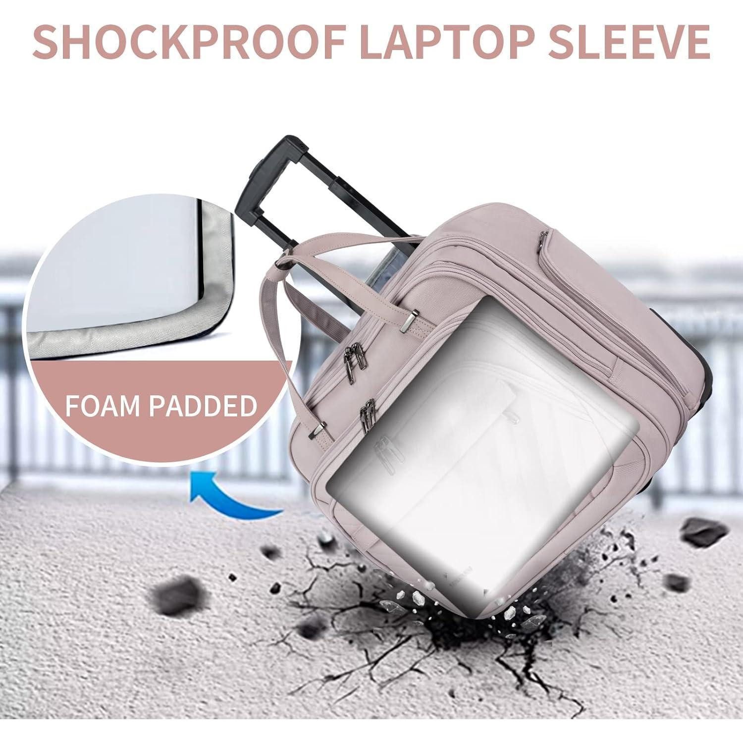 LuxusKollektion Laptoptasche Rollende Laptoptasche Frauen mit Rädern 15,6 Zoll Rosa RFID