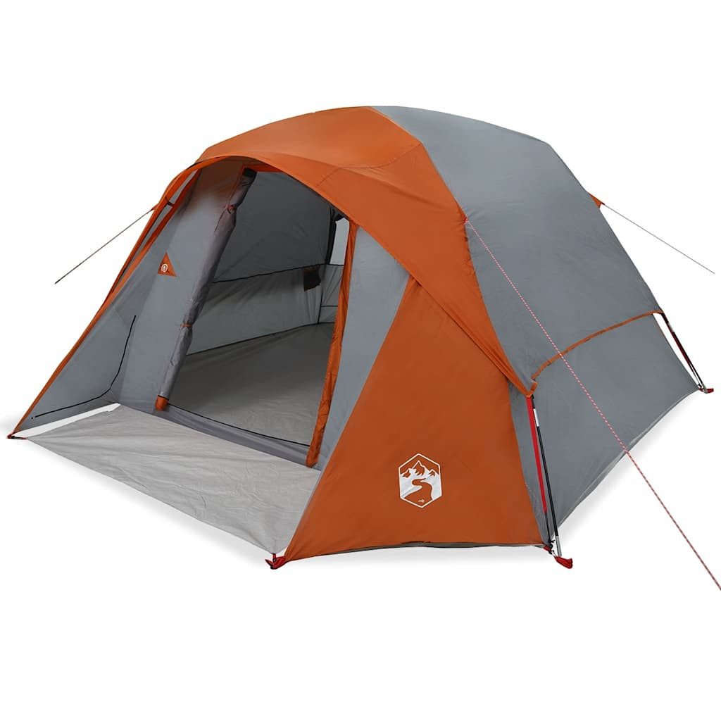 Kuppelzelt Campingzelt 4 Personen Grau und Orange Wasserdicht