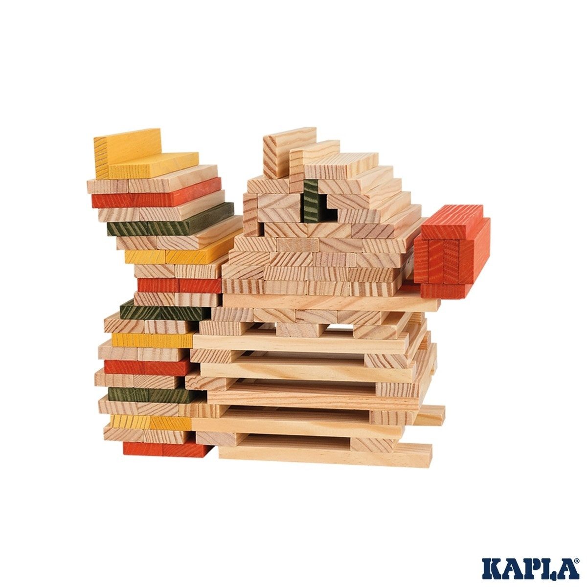 KAPLA® 200 Holzbausteine Herbstfarben mit Ideenheft, Pinienholz, ab 2 Spielbausteine