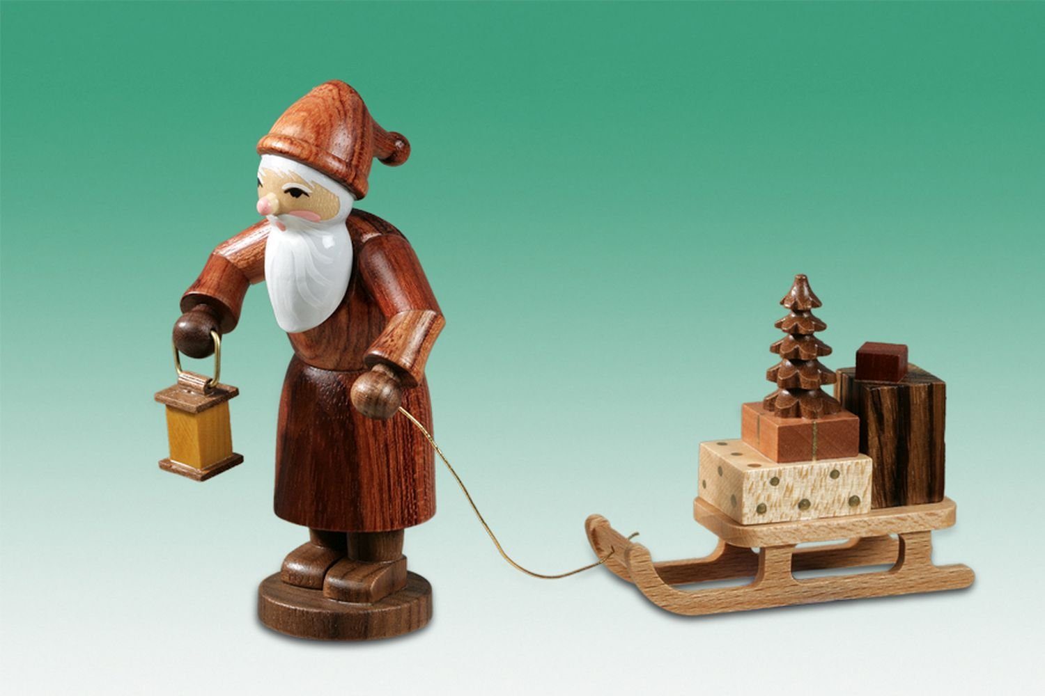 Weihnachtsfigur Holzfigur Weihnachtsmann mit Laterne und Schlitten natur Höhe 6,5cm N