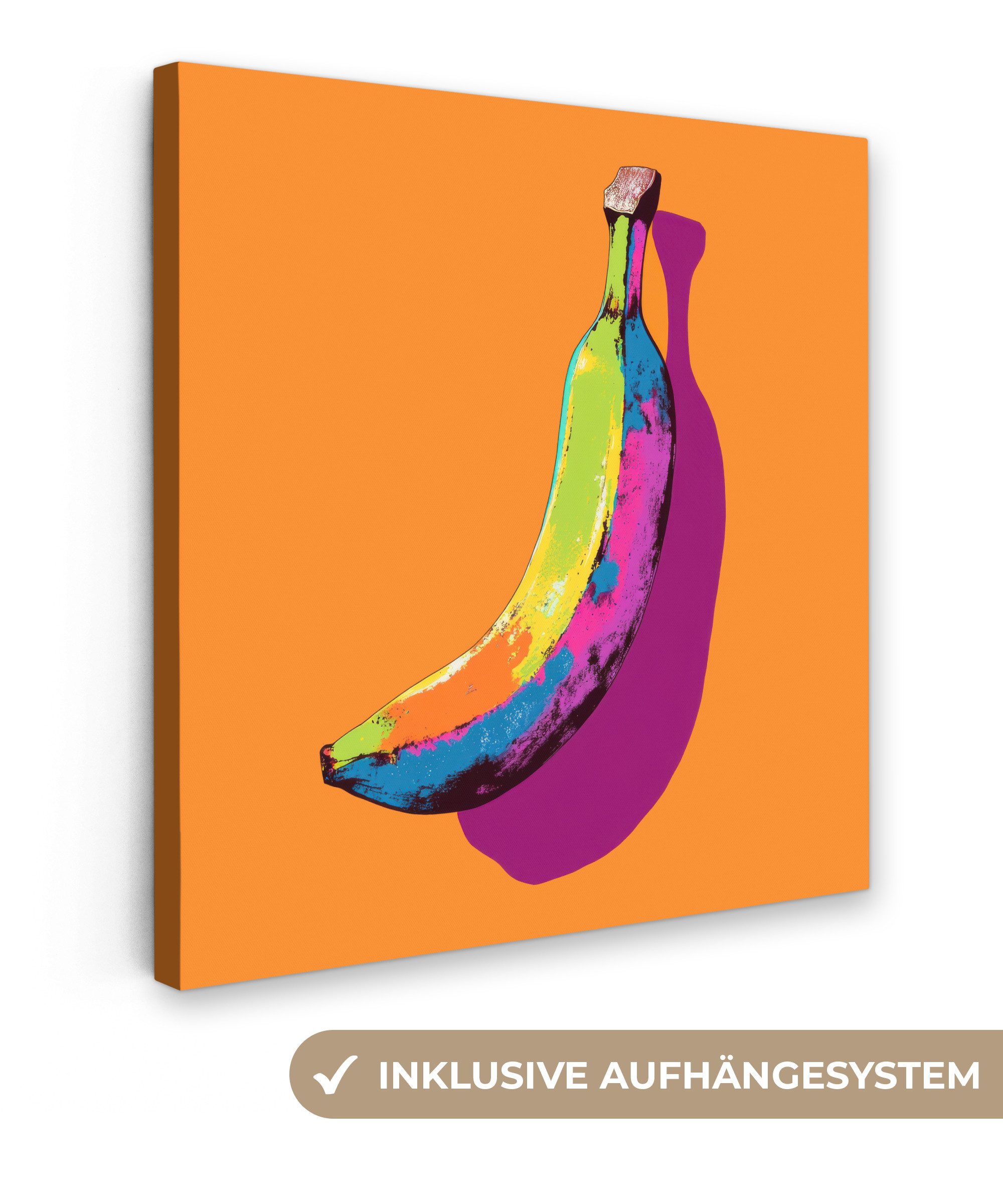 OneMillionCanvasses® Leinwandbild Leuchtende Farben - Banane - Pop-Art, Fotodruck (1 St), Wandbild, Deko Schlafzimmer Wohnzimmer Flur 20x20 cm