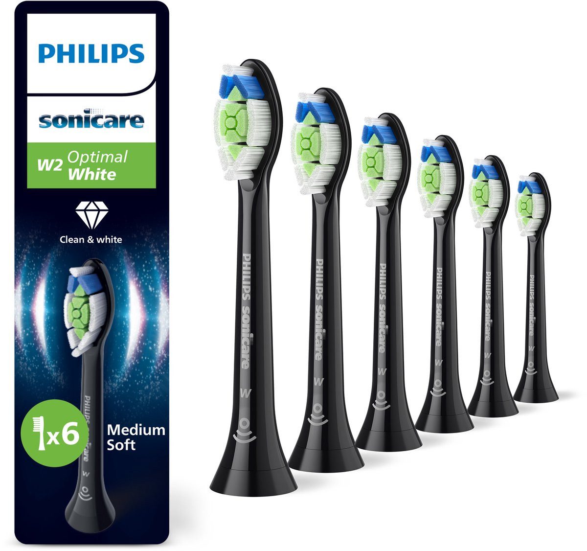 Philips Sonicare Aufsteckbürsten Optimal White W2 - Aufsteckbürste - 6 Stück, Packung, für elektrische Zahnbürste, 6 Stück, Polierborste
