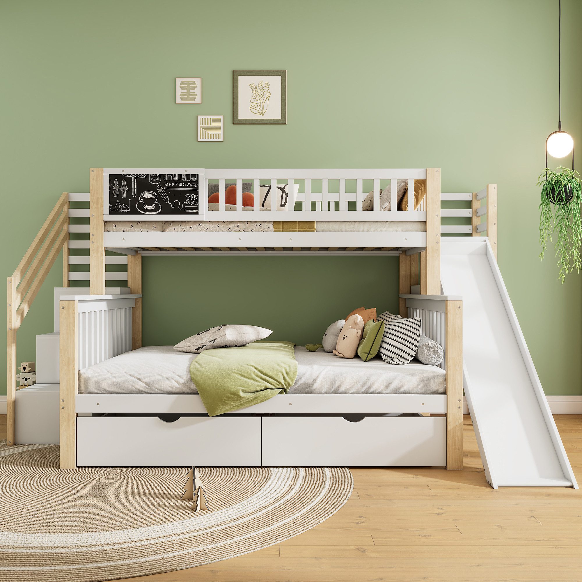 Rutaqian Etagenbett Hausbett, Kinderbett, multifunktional, mit Graffiti