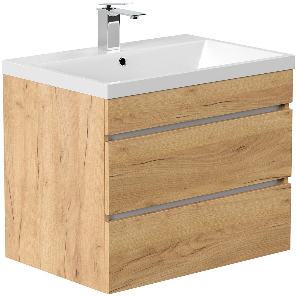 Lomadox Waschtisch FROME-02, 70 cm, hängend, Eiche, mit 2 Schubladen