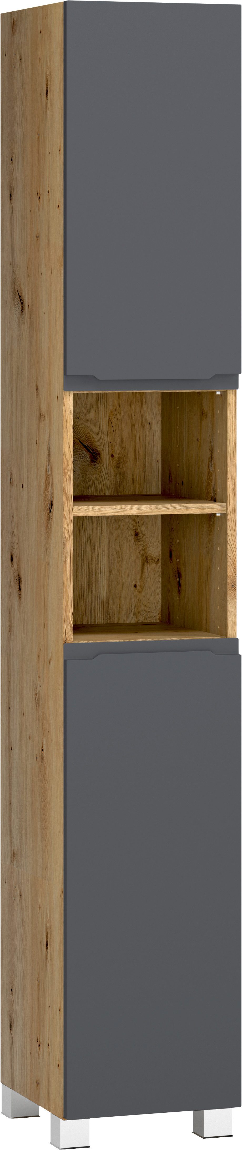 welltime Hochschrank CABO, gedämpfte Scharniere matt grau, griffloses Design, reversibel