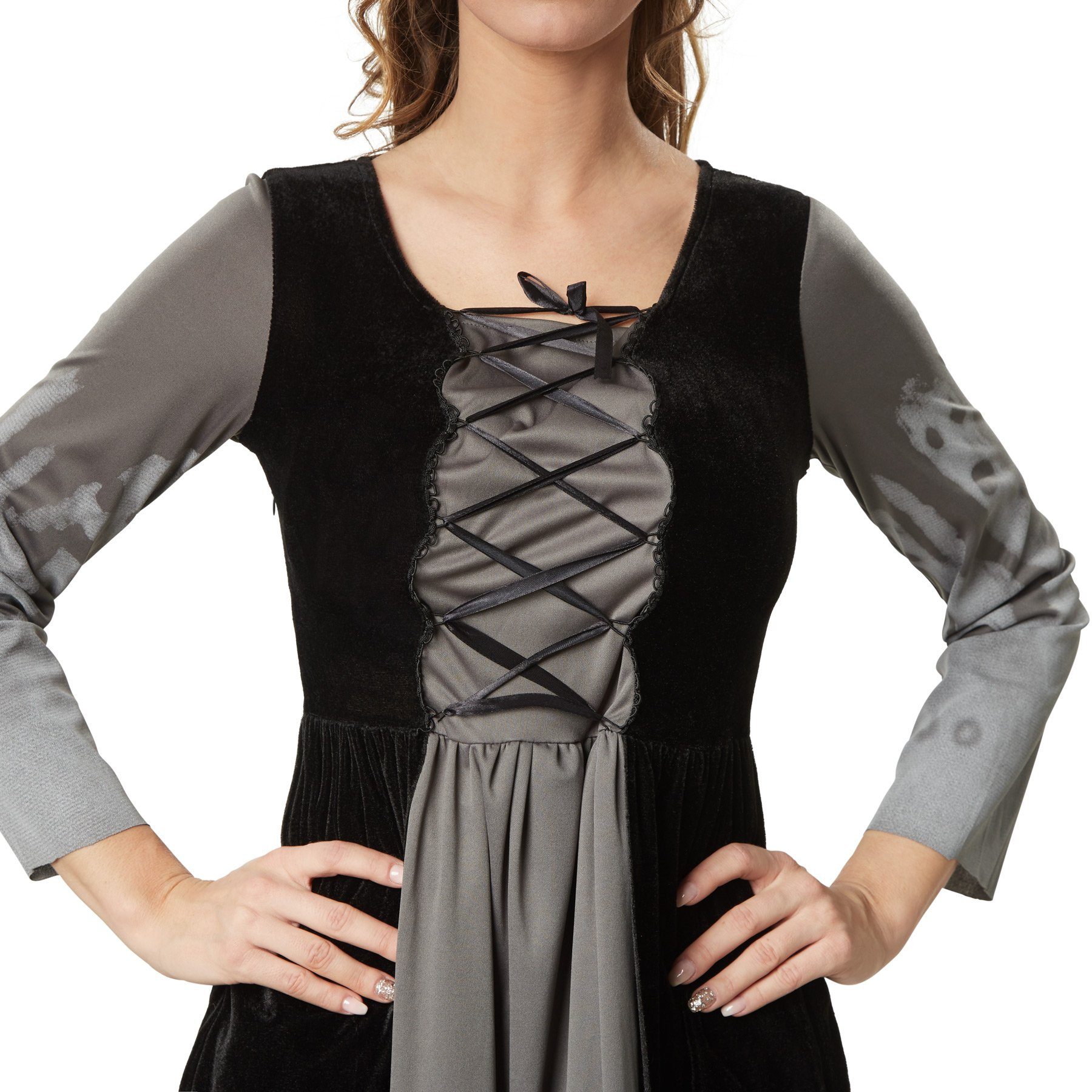 dressforfun Hexen-Kostüm Frauenkostüm Machtvolle Magierin, Langes, edles Gewand aus schwarzem Samt