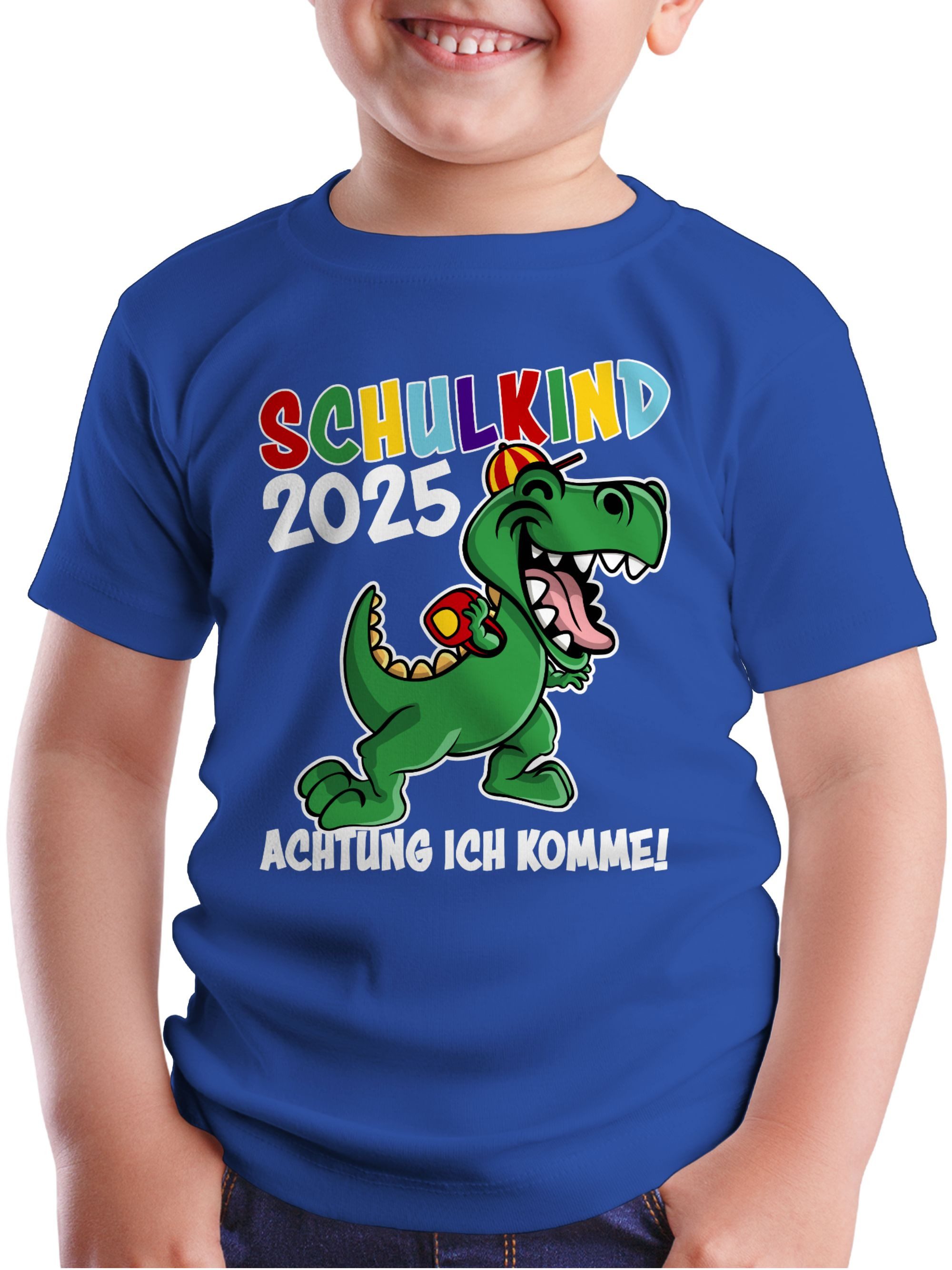Shirtracer T-Shirt Schulkind 2025 Dino Dinosaurier Einschulung Junge Schulanfang Geschenke