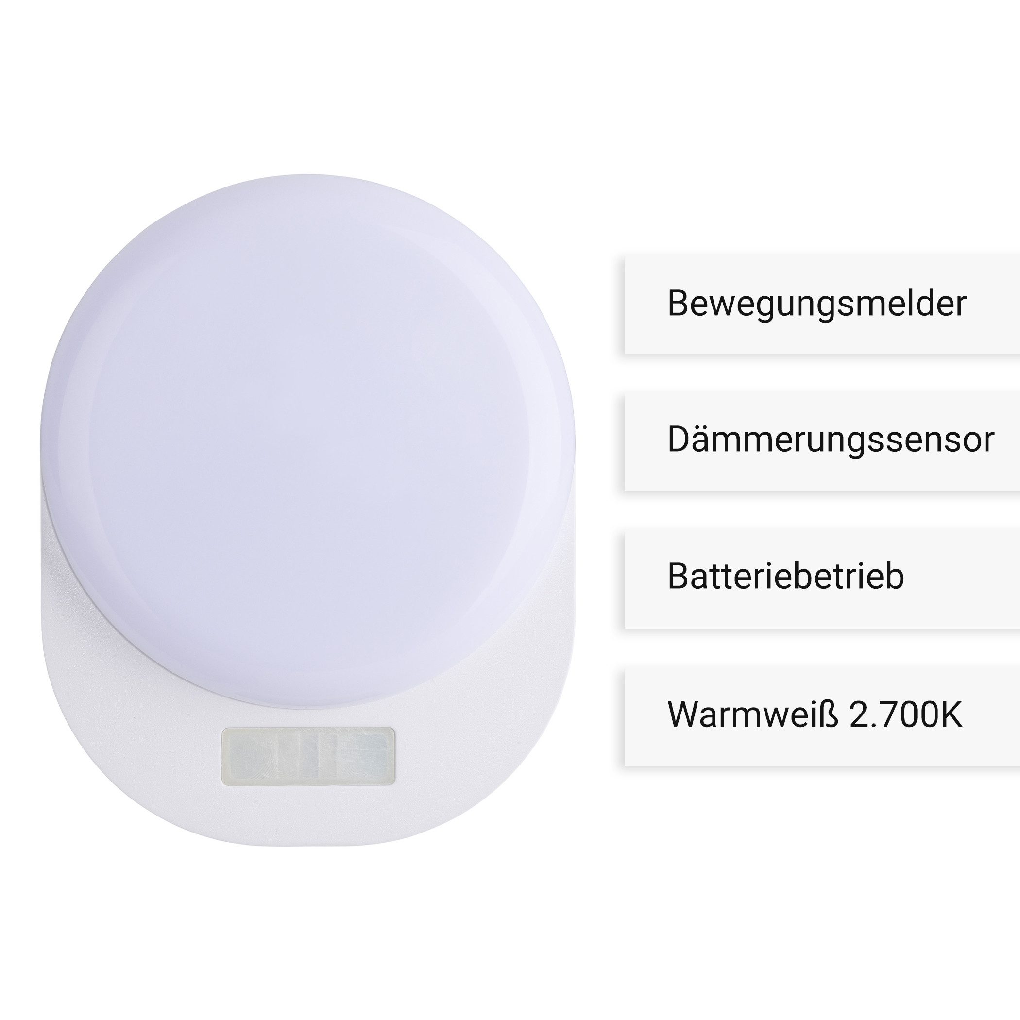 SEBSON LED Nachtlicht Orientierungslicht mit Bewegungsmelder Lichtsensor - Batteriebetrieb, LED integriert, warmweiß, Dämmerungssensor, Magnetpad (ohne Bohren), Ein- Ausschalter