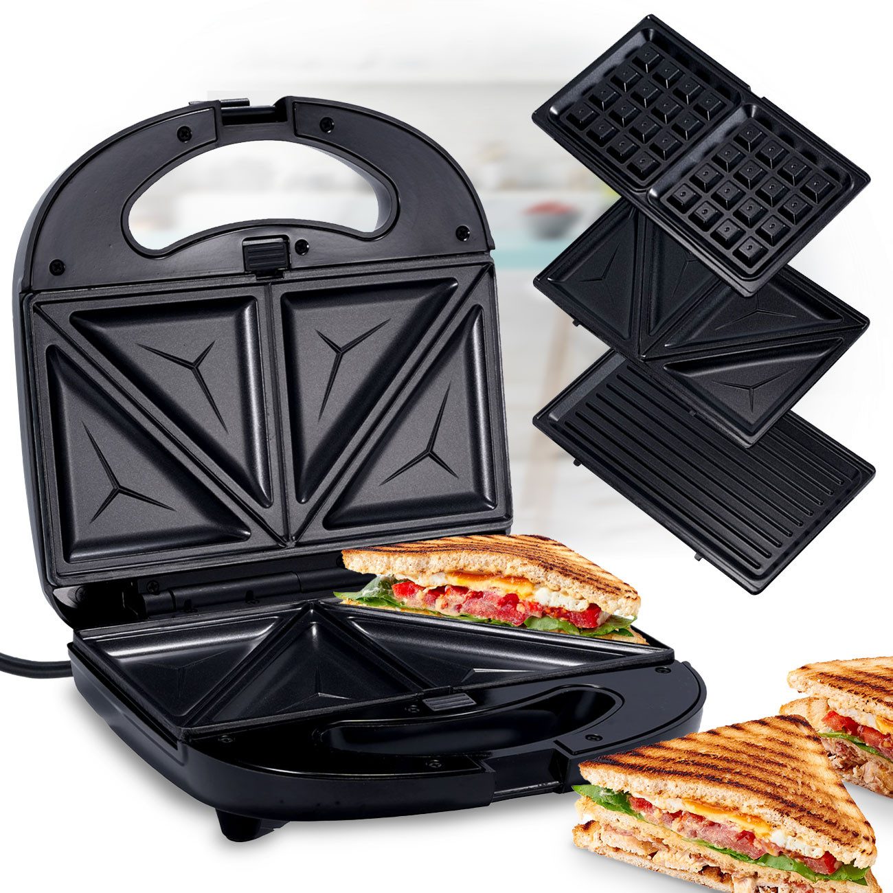 3-in-1-Sandwichmaker 3-in-1 Multi-Grill 800W, Kontaktgrill, Sandwichmaker & Waffeleisen