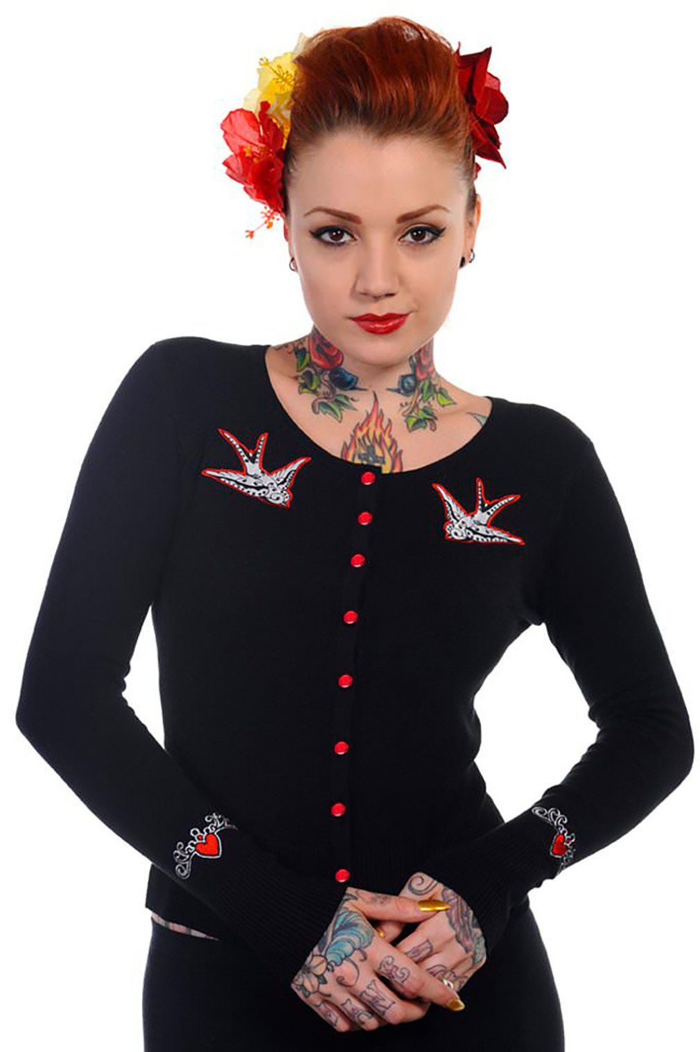 Banned Strickjacke Rockabilly Swallows Retro Vintage Cardigan