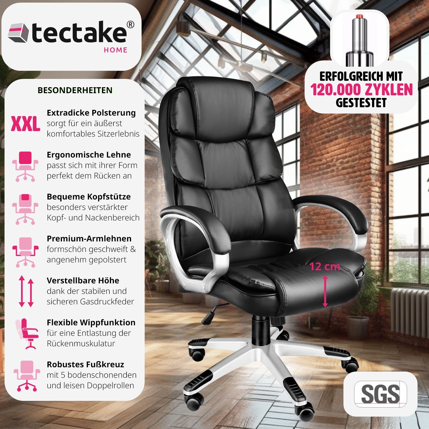 tectake Chefsessel Jonas St), verstellbare stufenlos (1er, Gasdruckfeder 1