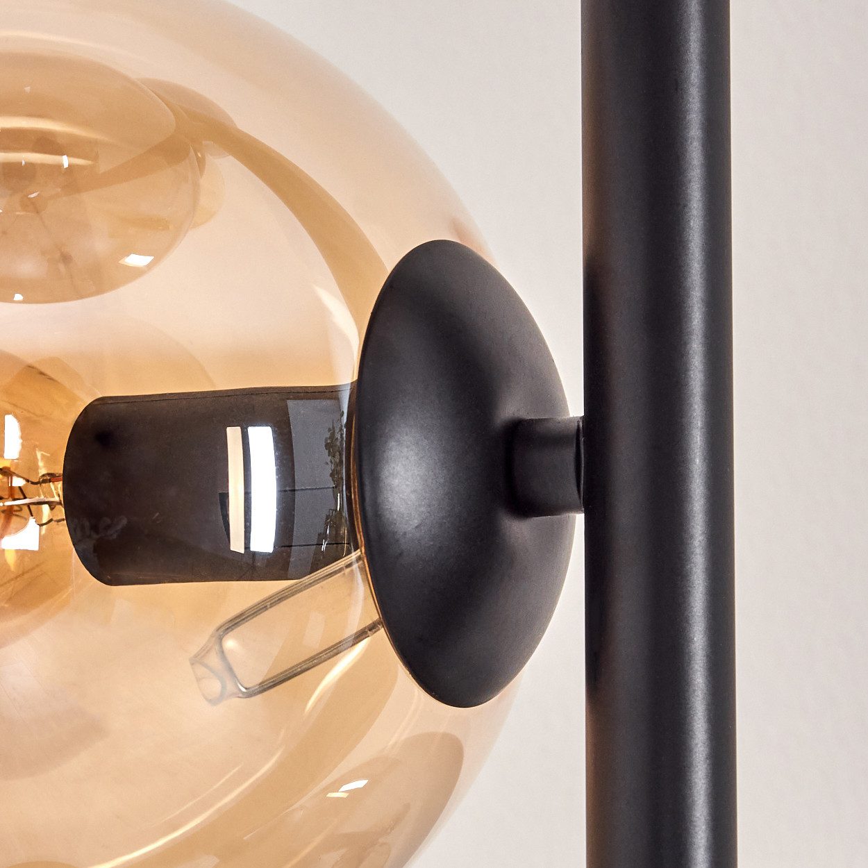 hofstein Stehlampe Stehlampe aus Metall/Glas in Schwarz/Rauchfarben/Bernstein, ohne Leuchtmittel, Leuchte mit Glasschirmen (15cm),Schalter, 5 x E14, ohne Leuchtmittel