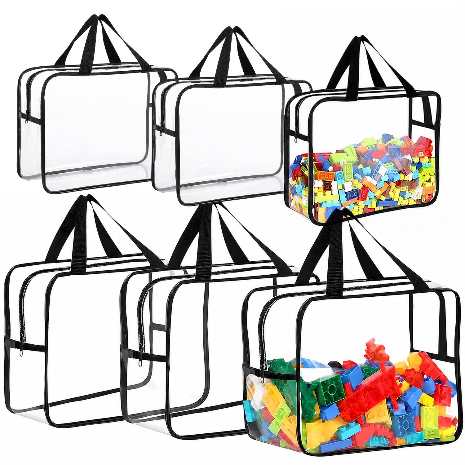 SURFOU Aufbewahrungstasche 6er PVC Aufbewahrungstaschen für Spielzeug Durchsichtig (Toilettentaschen, Spielzeug Aufbewahrungstaschen Toy Storage Bags), für Spielzeug Puzzles Blöcke
