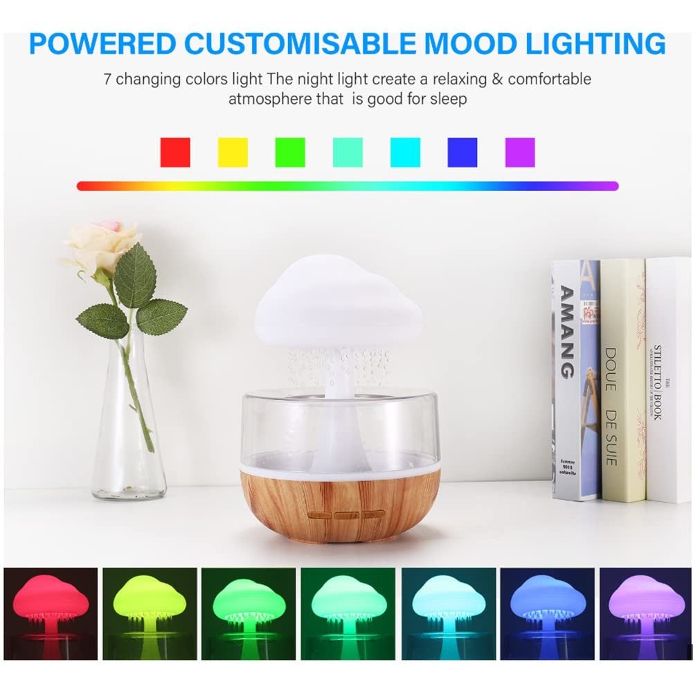 MOPUEA Luftbefeuchter Luftbefeuchter Regenwolke Nachtlicht 7 Farbe Aromatherapie Öl Diffusor, Regengeräusch LED Nachtlicht kabellos BPA frei – Bild 3 von 5
