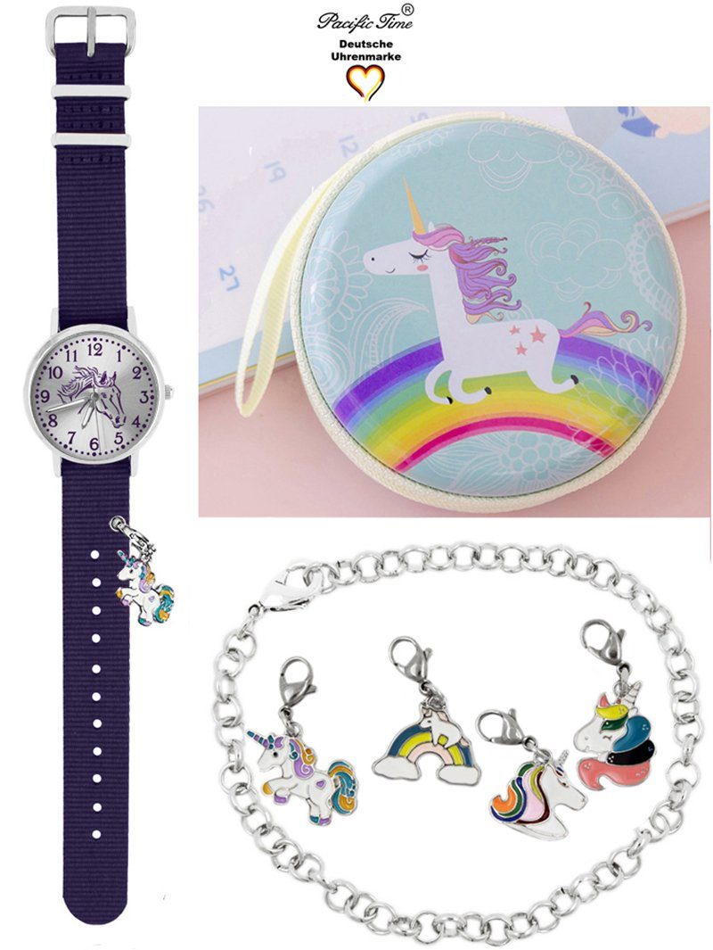 Pacific Time Quarzuhr Kinder Armbanduhr Pferd Wechselarmband mit Einhorn Charms, Mix und Match Design - Gratis Versand violett