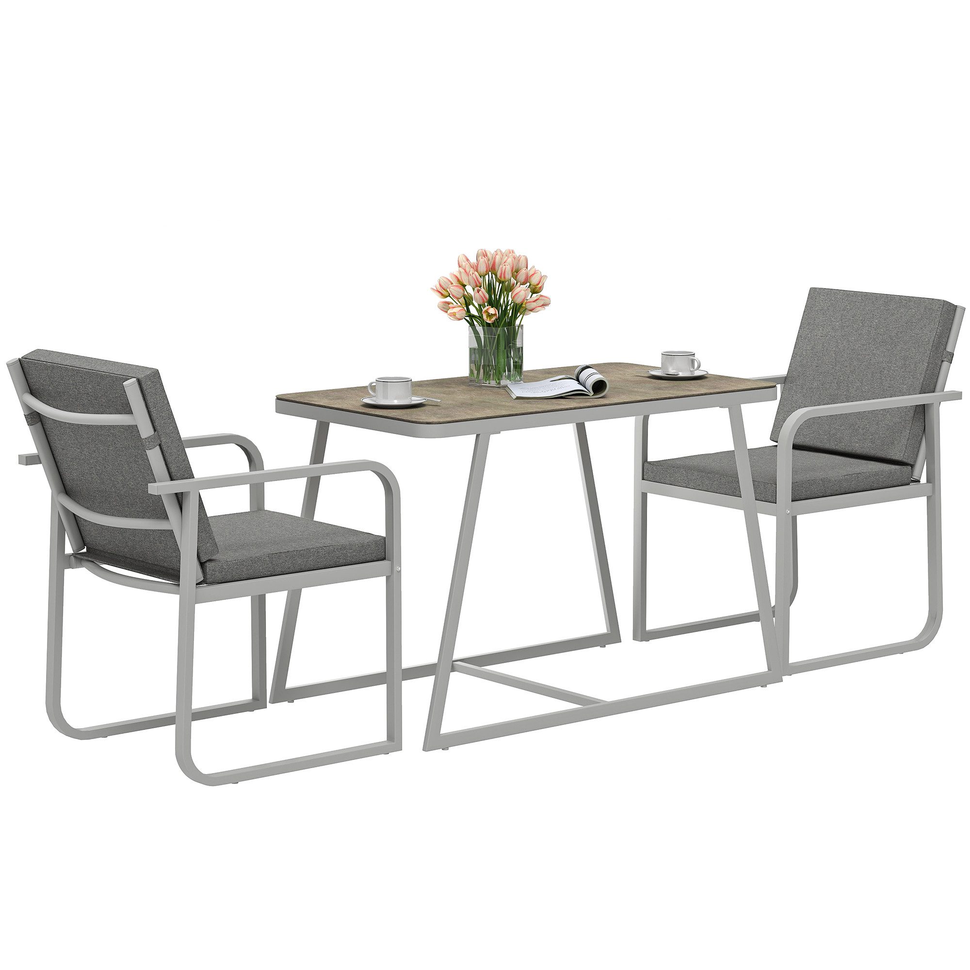 Outsunny Garten-Essgruppe mit 4 Stühlen, Sitzkissen, günstig online kaufen