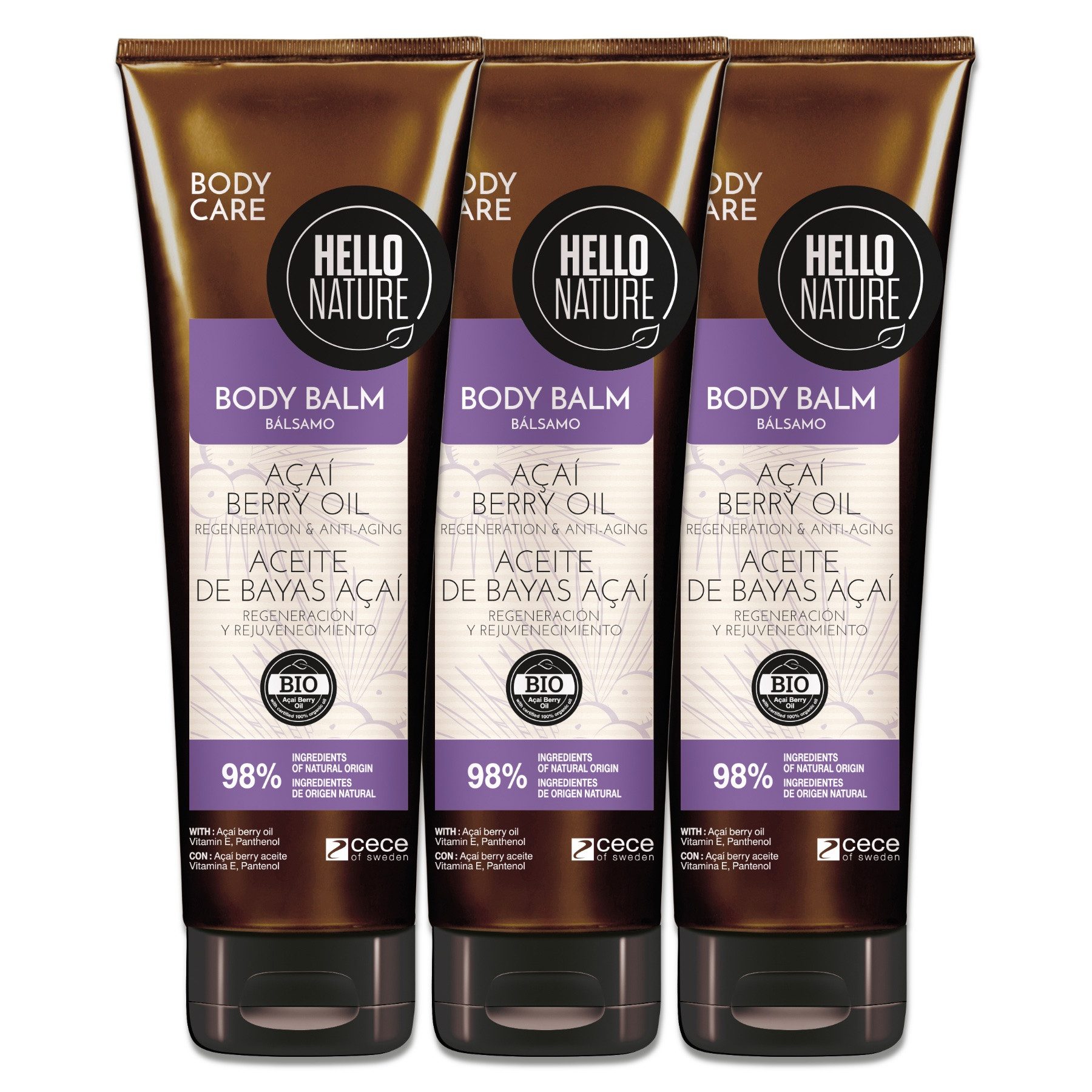 Hello Nature Bodylotion Body Balm Körper Balsam Feuchtigkeitspflege Acai-Beerenöl, 3-tlg., Hautpflege, Body Balm, Hello Nature, Körperpflege