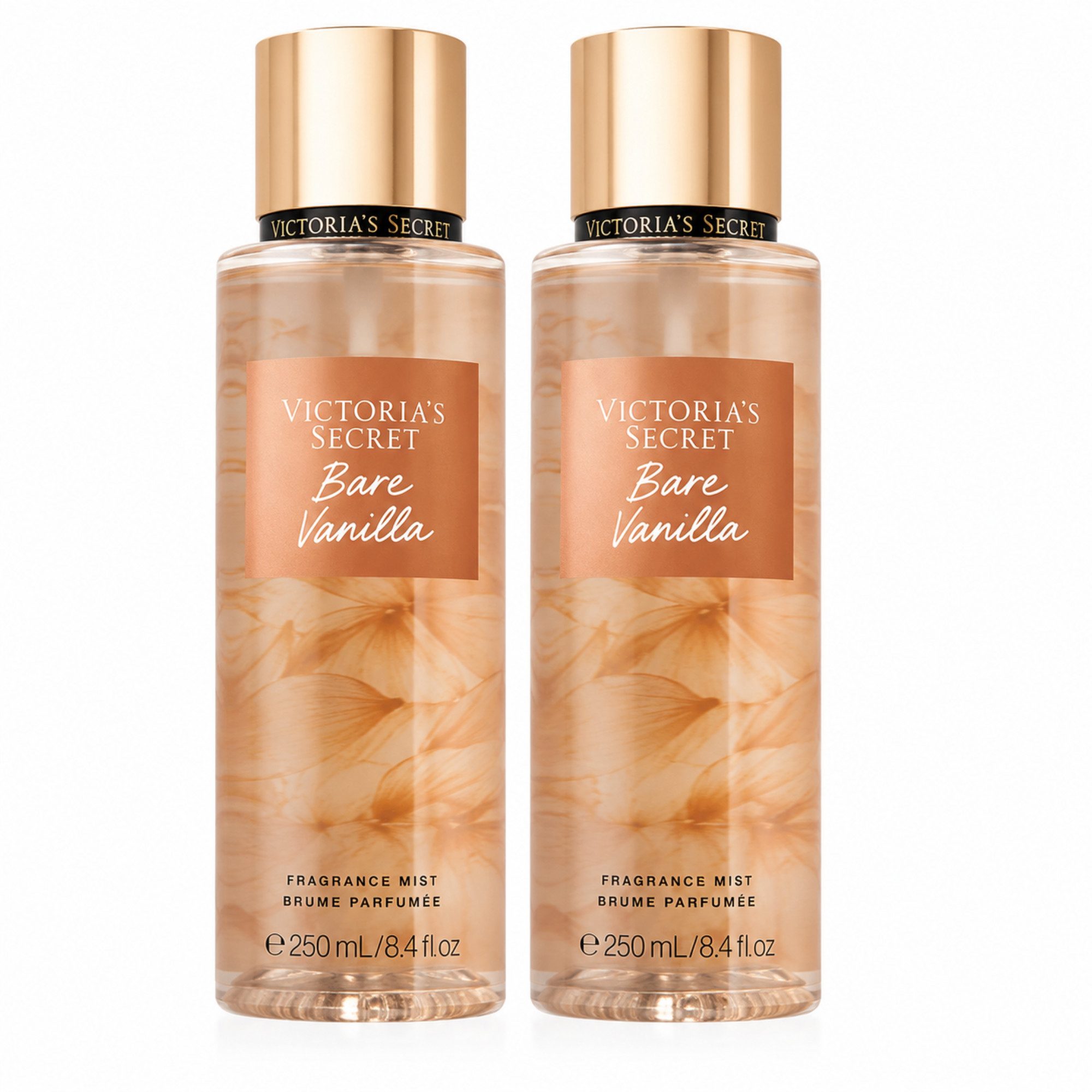 Victorias Secret Duft-Set Bare Vanilla Fragrance Mist 2 x 250 ml Doppelpack Body Spray, 2 Body Mists mit warmem Vanilleduft im Vorteilspack