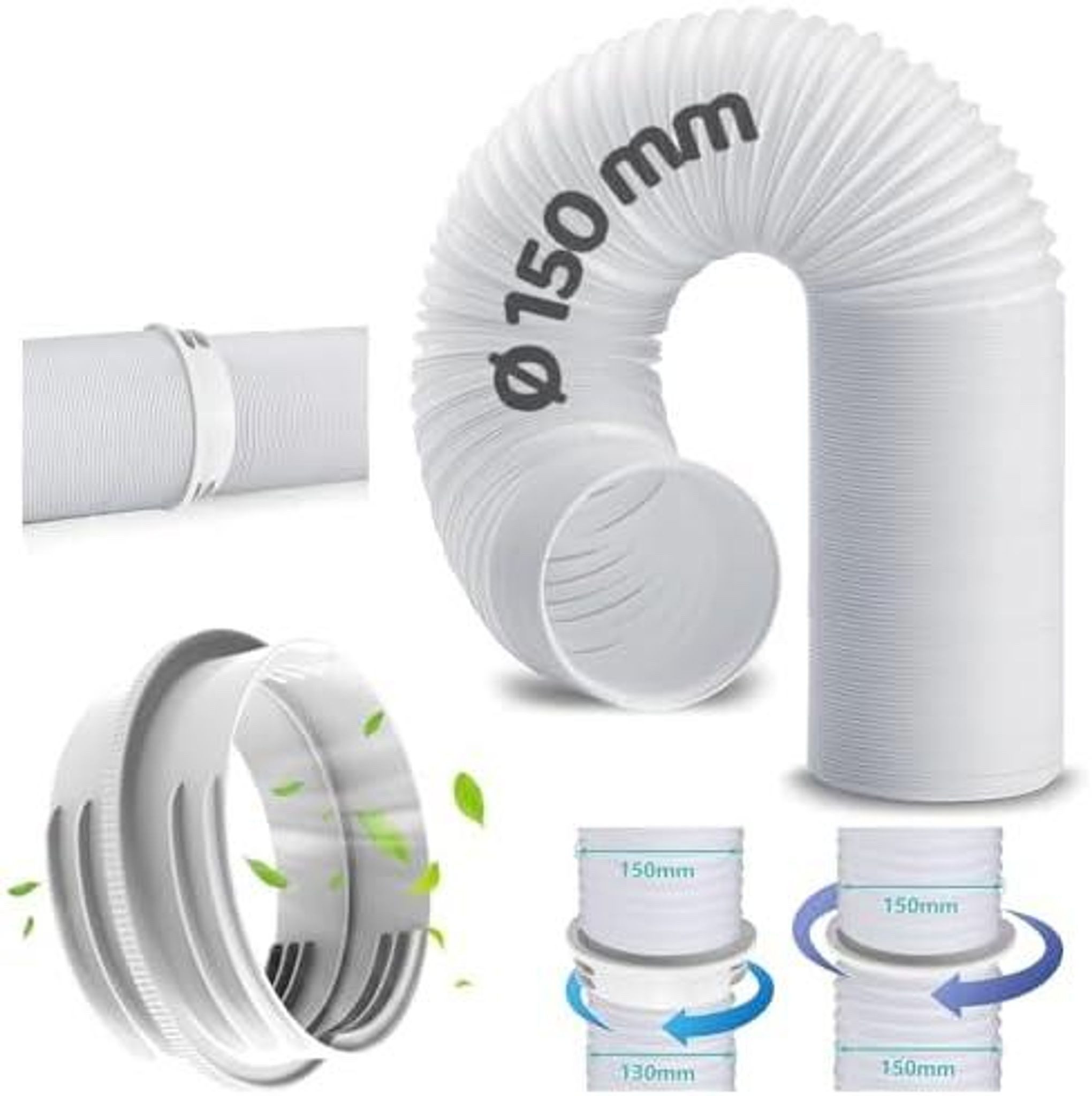 FELIXLEO Staubsaugerzubehörtasche Abluftschlauch Klimageraet 200cm mit Adapter 130mm Klimaanlage (3-tlg)