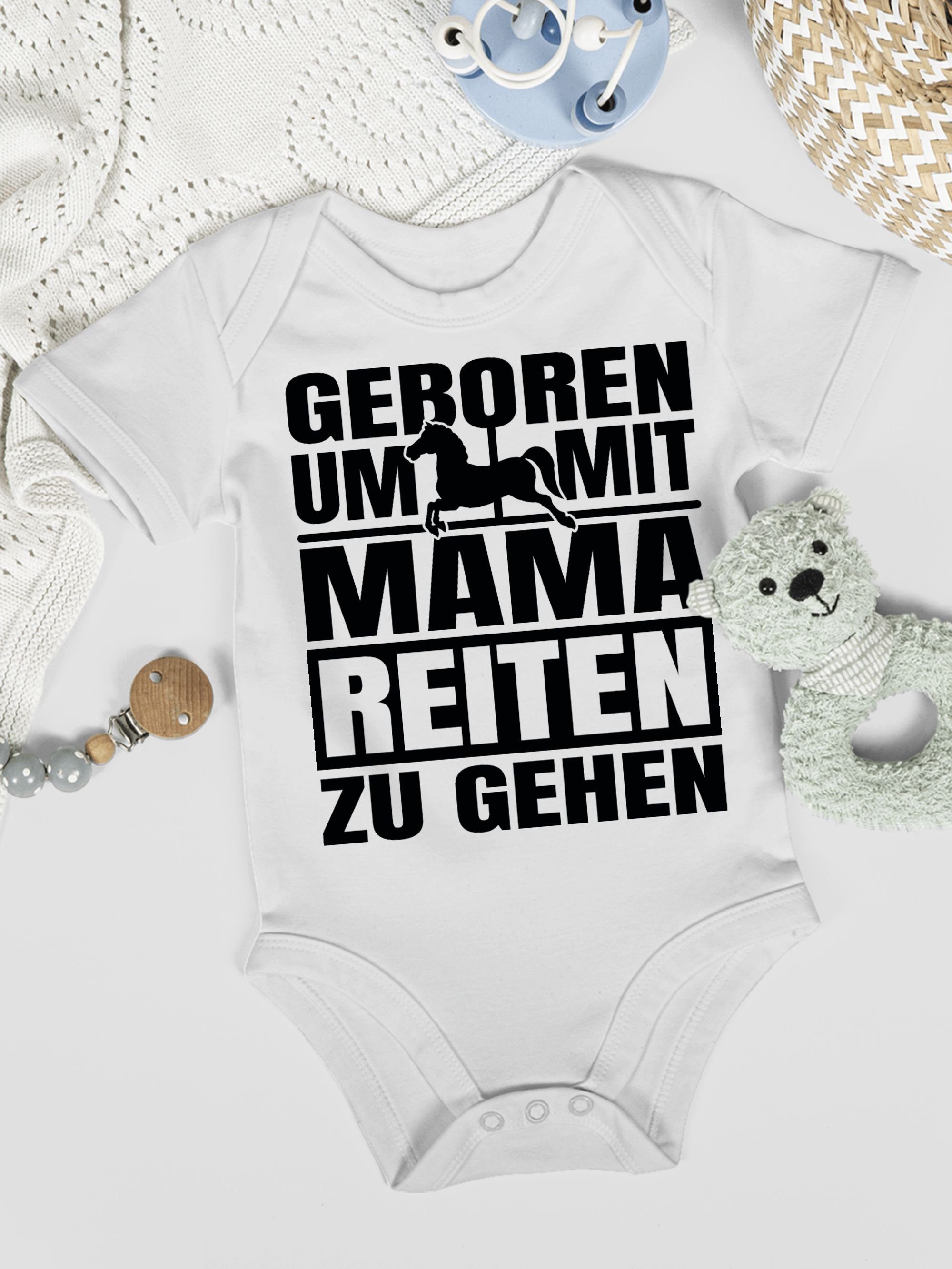 Shirtbody Geboren - reiten schwarz zu Sprüche Shirtracer Weiß um mit Baby 2 Mama gehen