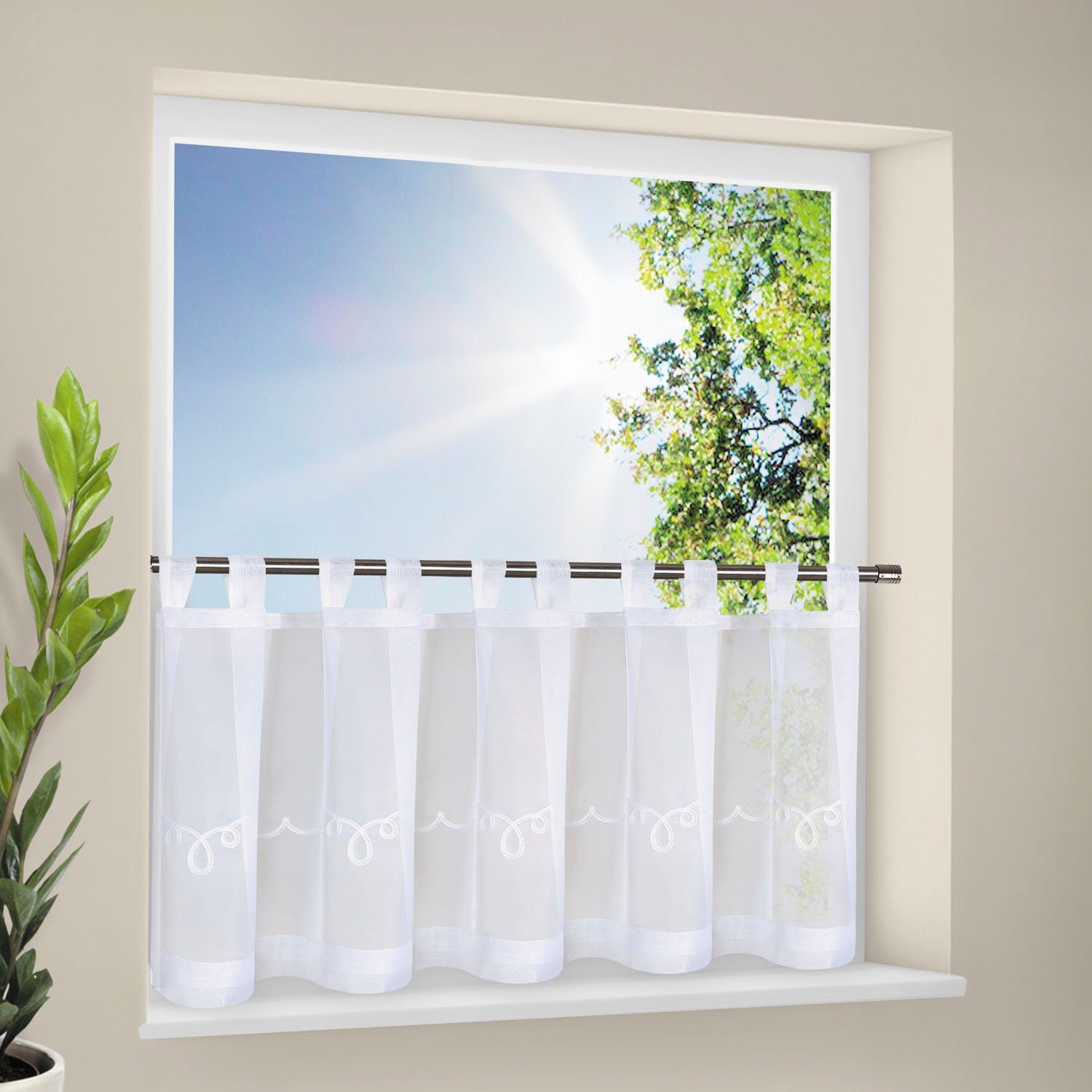Gerster Scheibengardine Kalinda (1 St), Schlaufen, transparent, HxB: 50x150, mit feinem Stickdesign