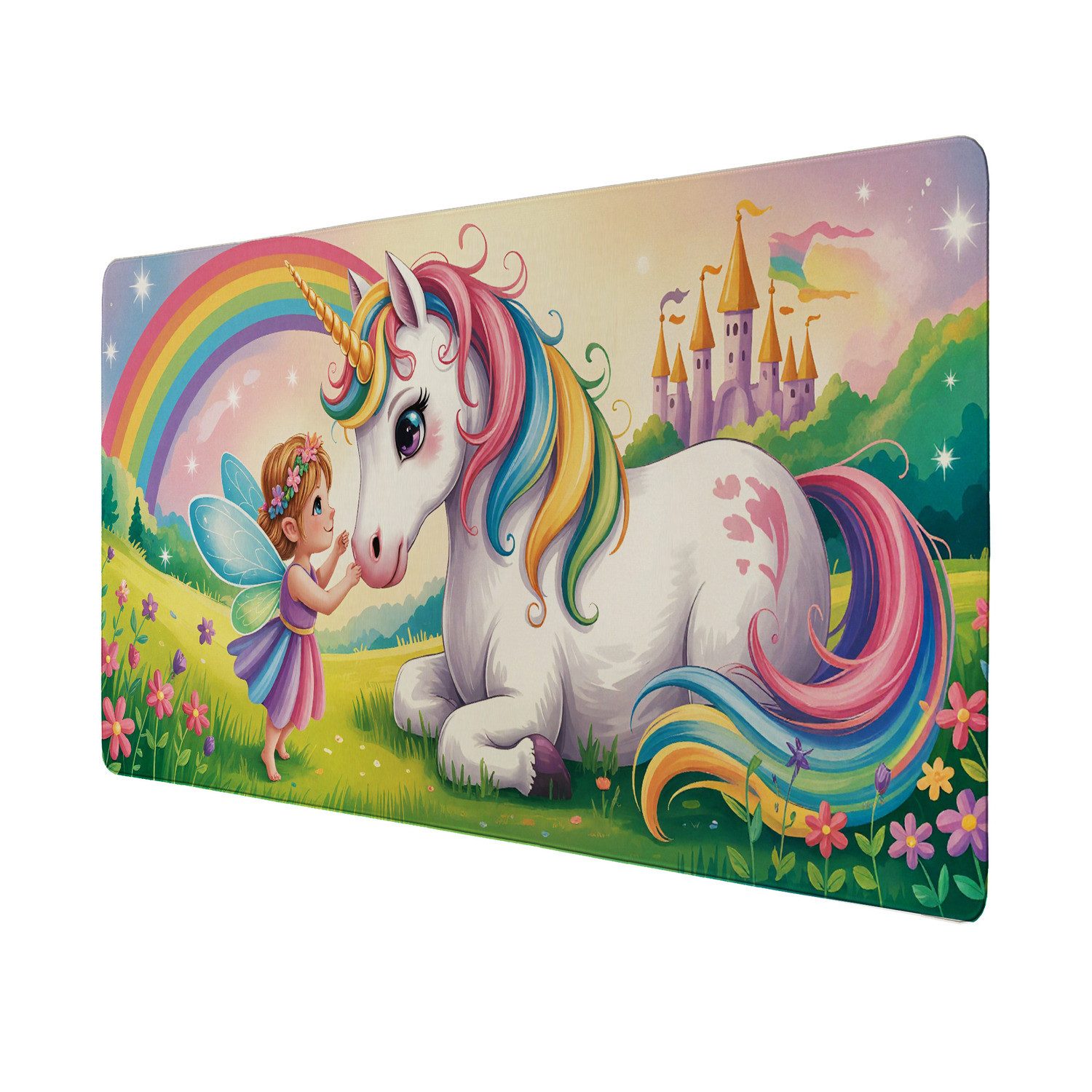 speecheese Schreibtischunterlage Fee Einhorn Schreibtischunterlage 69x31cm XXL Mauspad für Fantasie