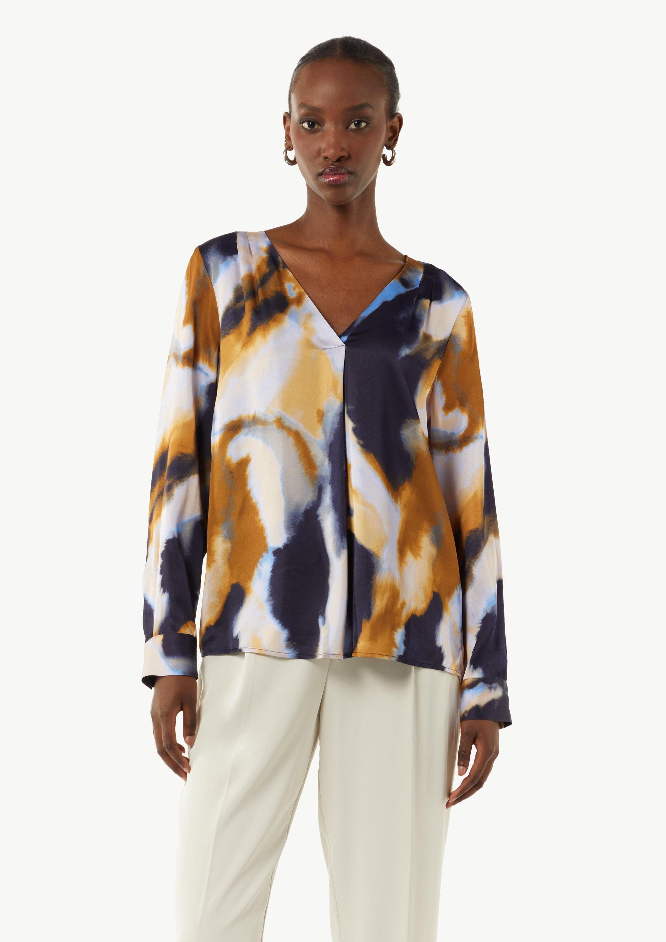 Langarmbluse Bluse Satinbluse aus reiner Viskose