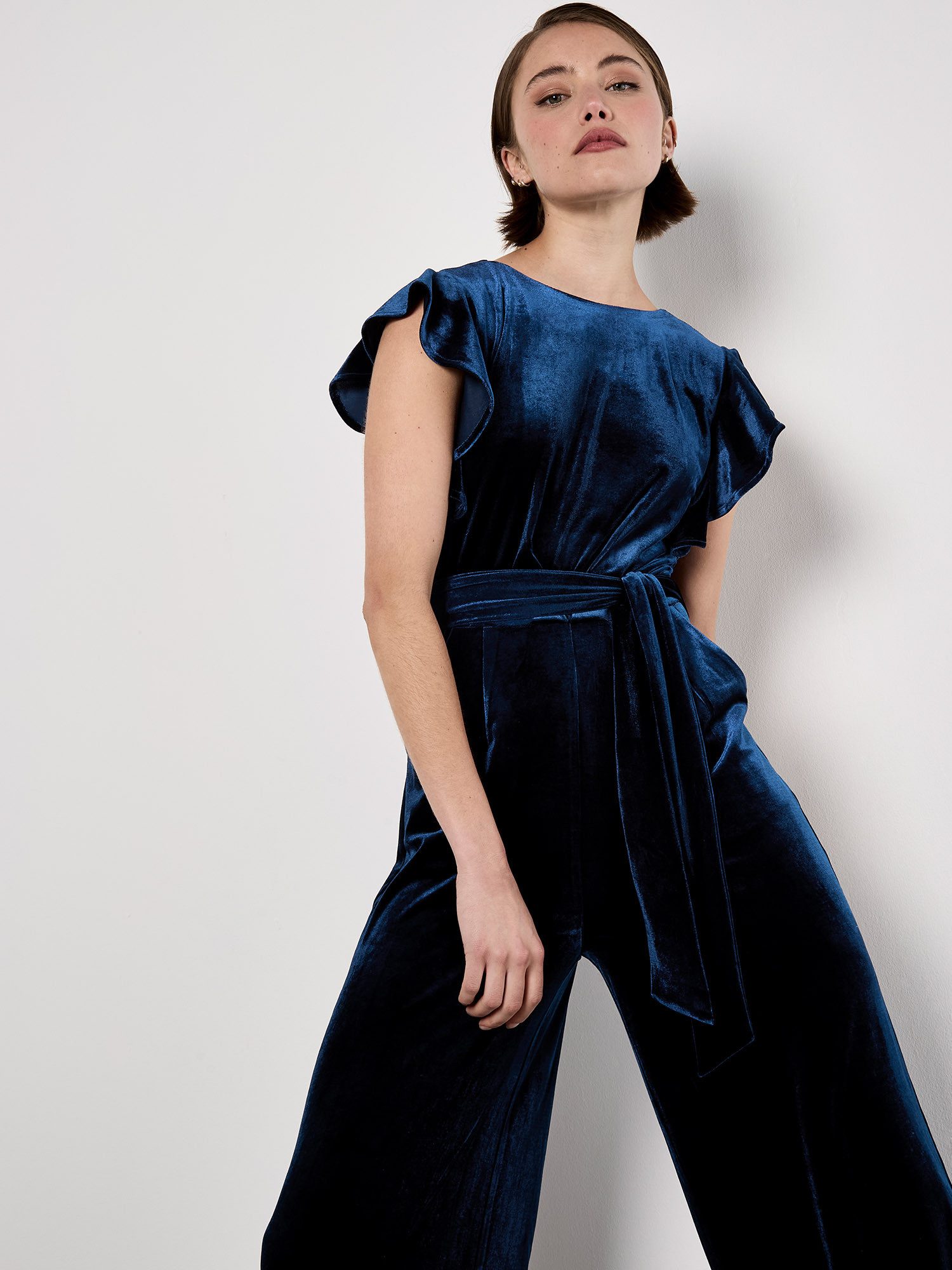 Apricot Jumpsuit Partyjumpsuit (mit Bindeband) aus Samt