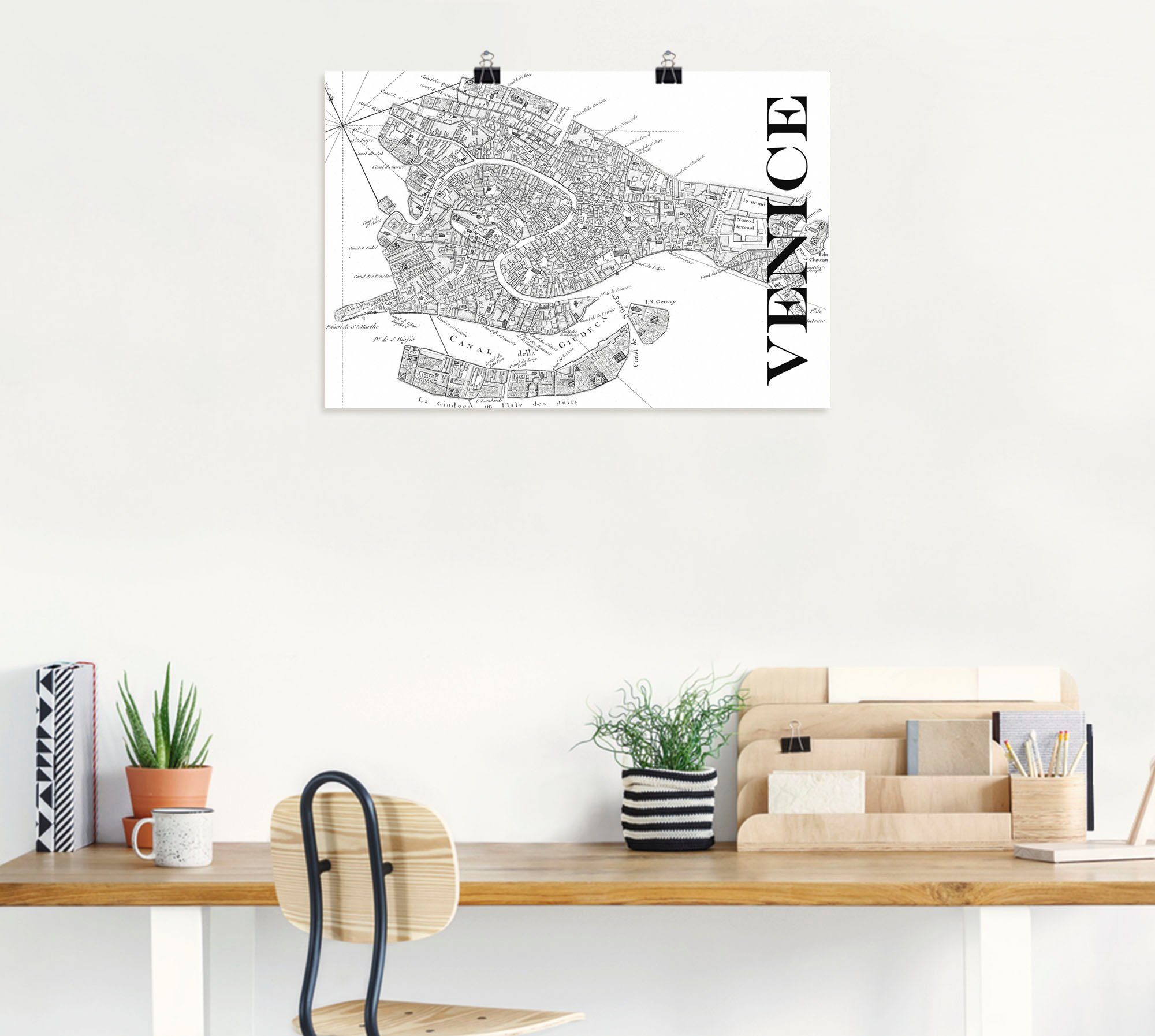 Karte Poster Wandbild Venedig oder Italien versch. Leinwandbild, Wandaufkleber Karte, als in Straßen Größen Alubild, Artland (1 St),